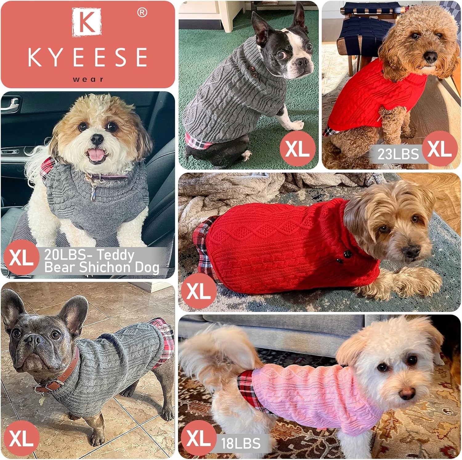 image:imageKYEESE Dog Sweater Stretchy Comfy Pet Coat for Fall Winter Cold Weather Soft Pullover Dog Sweaters for Small Dogs Girl Warm Turtleneck Small Dogs Sweater5 Pink