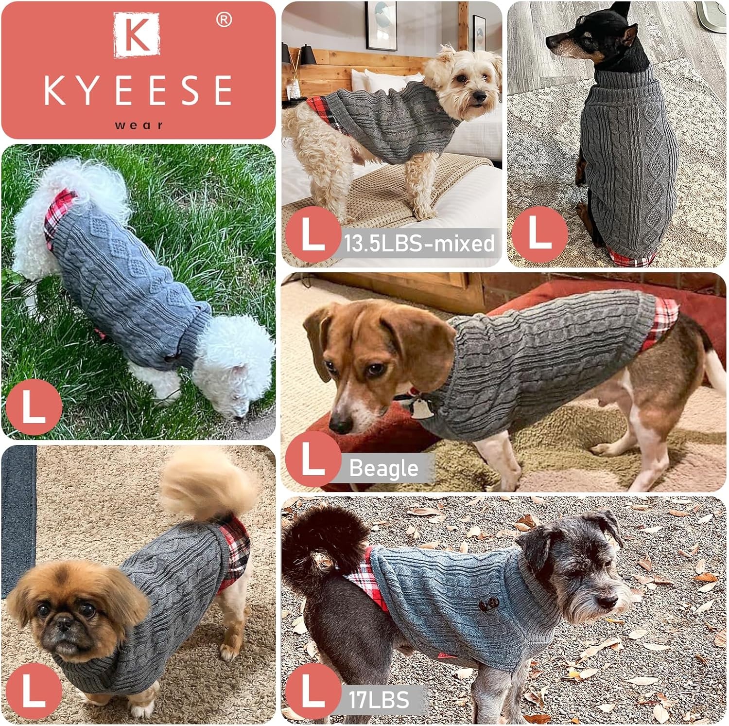 image:imageKYEESE Dog Sweater Stretchy Comfy Pet Coat for Fall Winter Cold Weather Soft Pullover Dog Sweaters for Small Dogs Girl Warm Turtleneck Small Dogs Sweater1 Grey