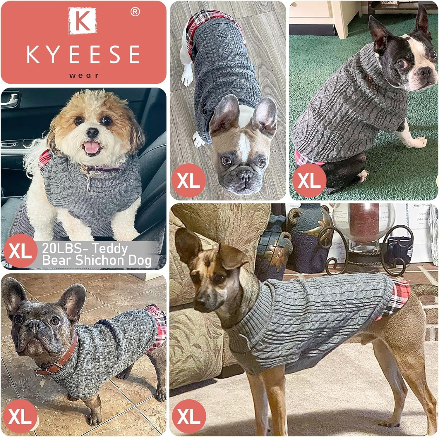 image:imageKYEESE Dog Sweater Stretchy Comfy Pet Coat for Fall Winter Cold Weather Soft Pullover Dog Sweaters for Small Dogs Girl Warm Turtleneck Small Dogs Sweater1 Grey