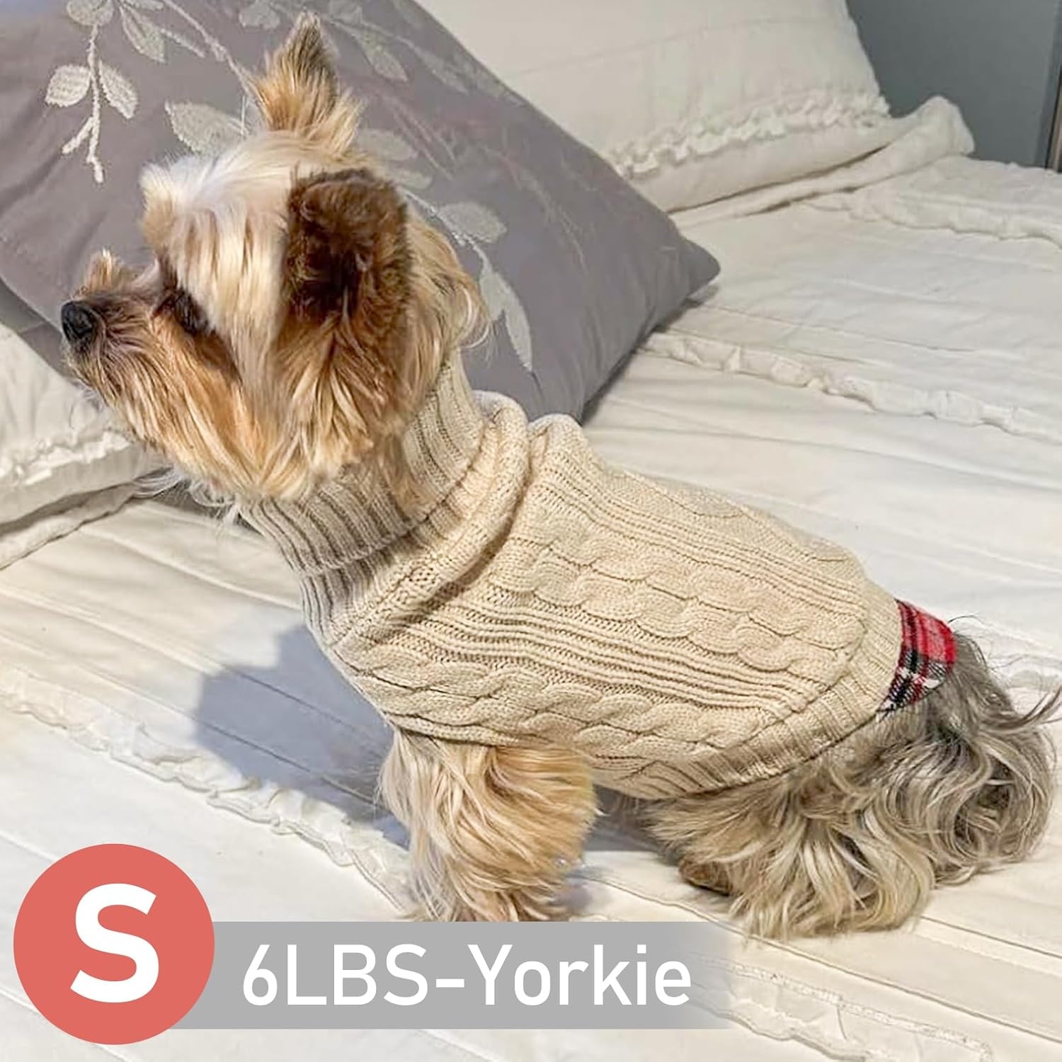 image:imageKYEESE Dog Sweater Stretchy Comfy Pet Coat for Fall Winter Cold Weather Soft Pullover Dog Sweaters for Small Dogs Girl Warm Turtleneck Small Dogs Sweater3 Beige