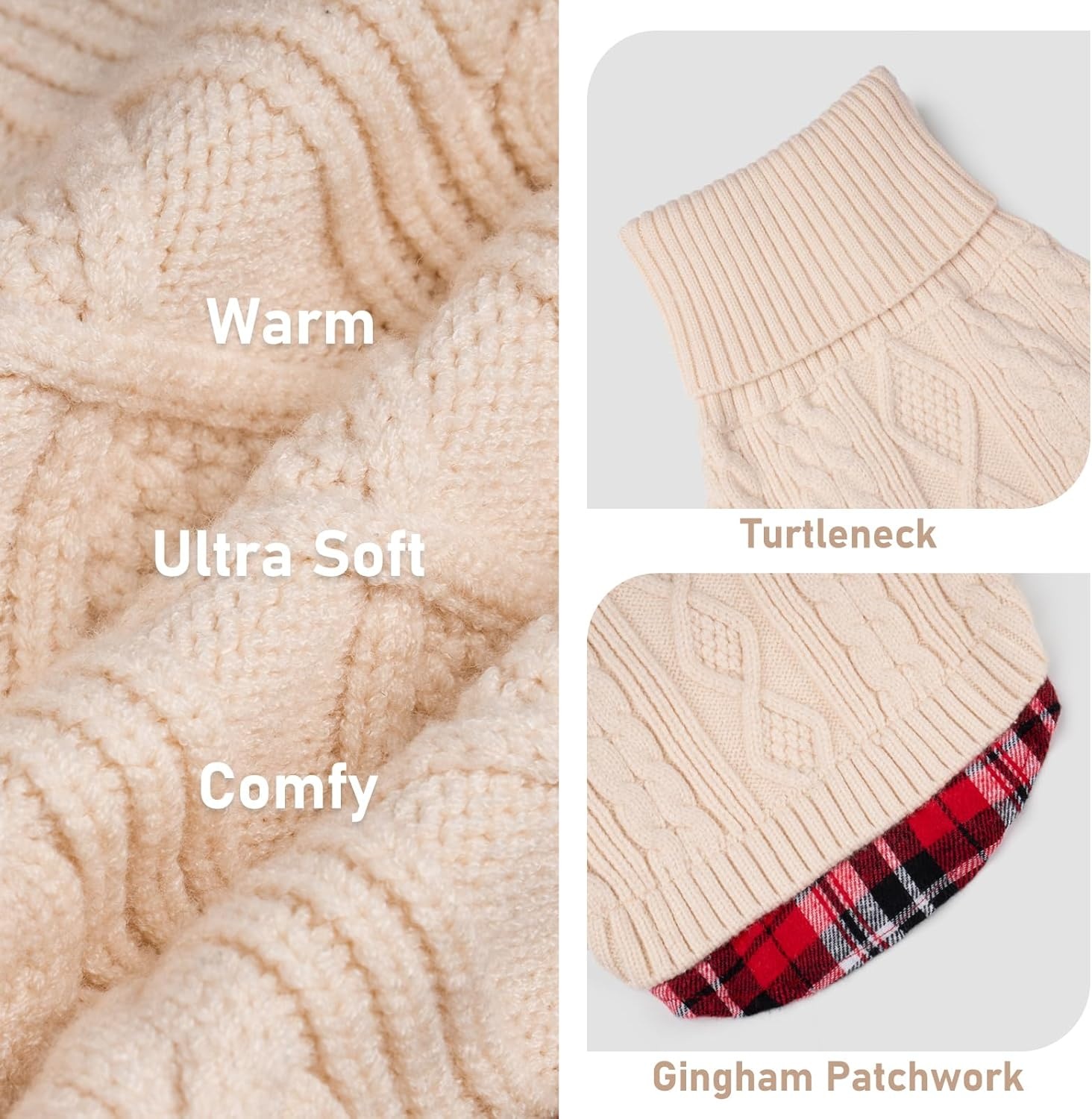image:imageKYEESE Dog Sweater Stretchy Comfy Pet Coat for Fall Winter Cold Weather Soft Pullover Dog Sweaters for Small Dogs Girl Warm Turtleneck Small Dogs Sweater3 Beige