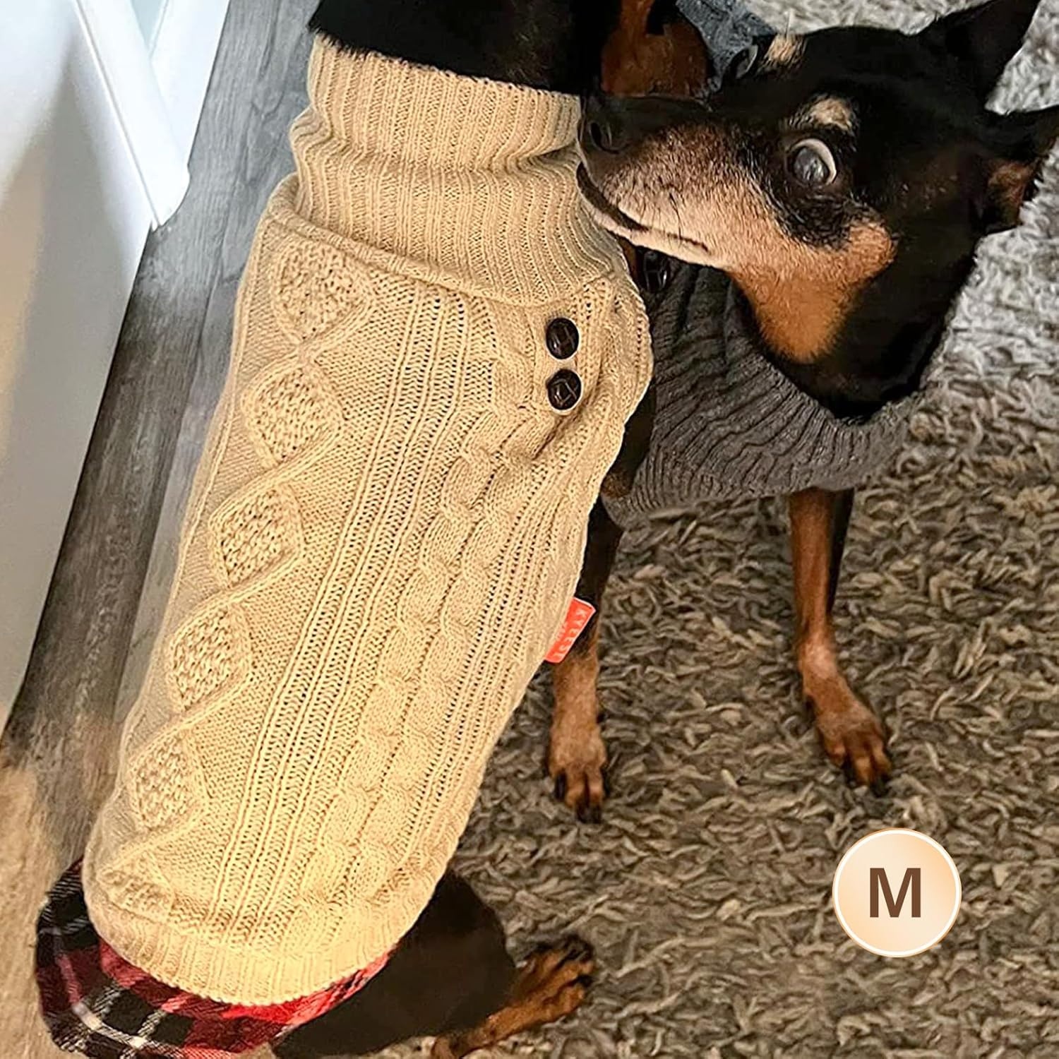 image:imageKYEESE Dog Sweater Stretchy Comfy Pet Coat for Fall Winter Cold Weather Soft Pullover Dog Sweaters for Small Dogs Girl Warm Turtleneck Small Dogs Sweater3 Beige