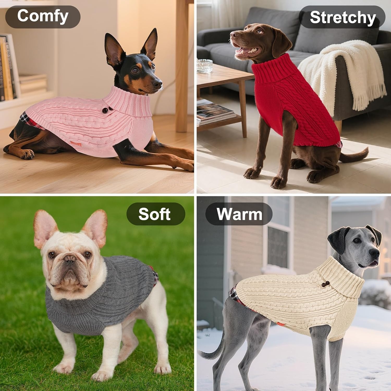 image:imageKYEESE Dog Sweater Stretchy Comfy Pet Coat for Fall Winter Cold Weather Soft Pullover Dog Sweaters for Small Dogs Girl Warm Turtleneck Small Dogs Sweater5 Pink