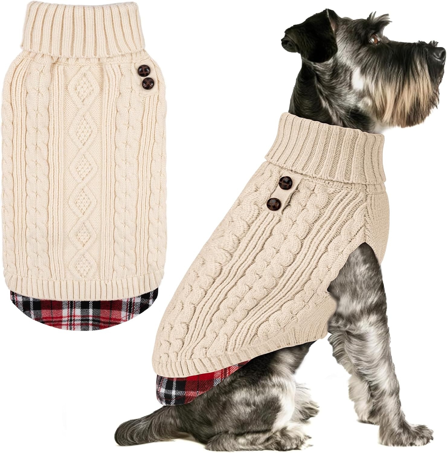 image:imageKYEESE Dog Sweater Stretchy Comfy Pet Coat for Fall Winter Cold Weather Soft Pullover Dog Sweaters for Small Dogs Girl Warm Turtleneck Small Dogs Sweater3 Beige