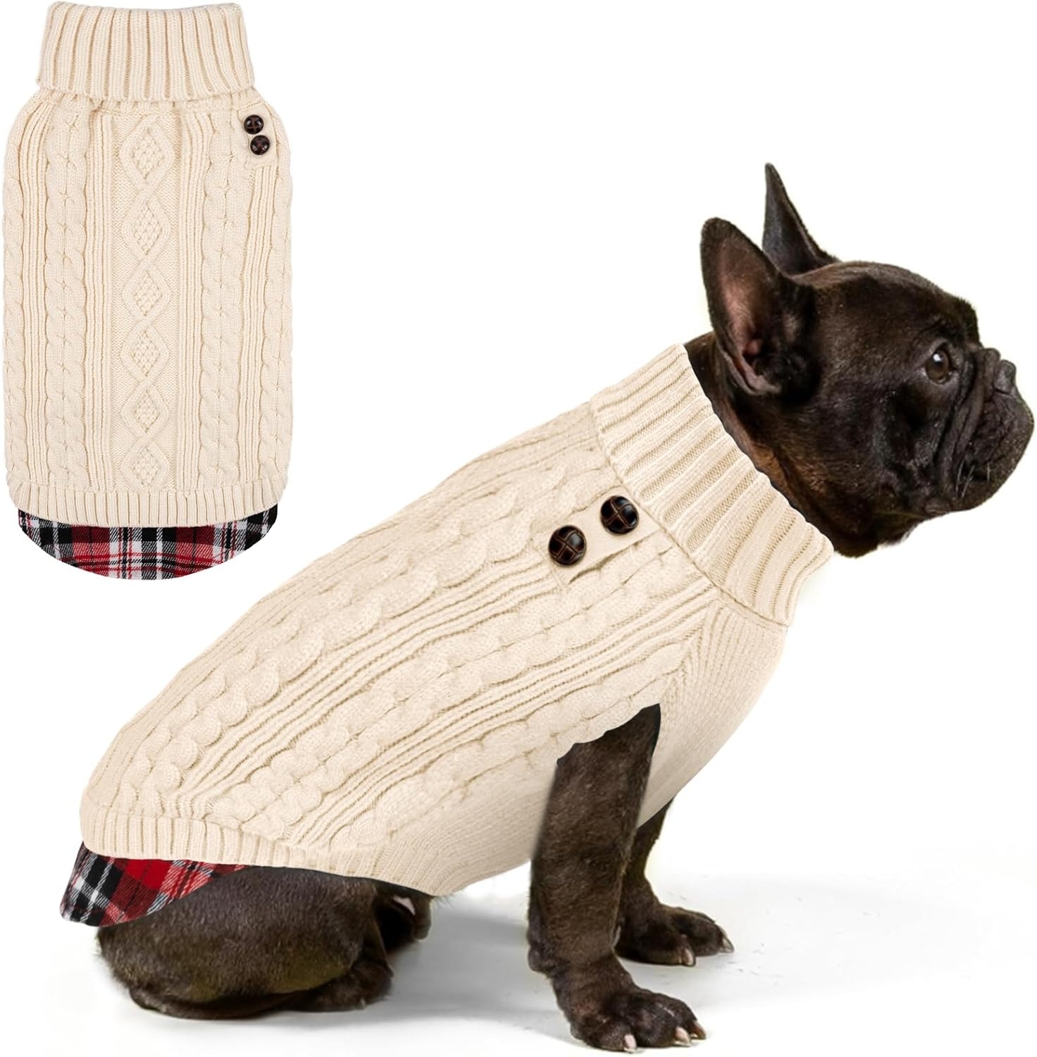 image:imageKYEESE Dog Sweater Stretchy Comfy Pet Coat for Fall Winter Cold Weather Soft Pullover Dog Sweaters for Small Dogs Girl Warm Turtleneck Small Dogs Sweater3 Beige