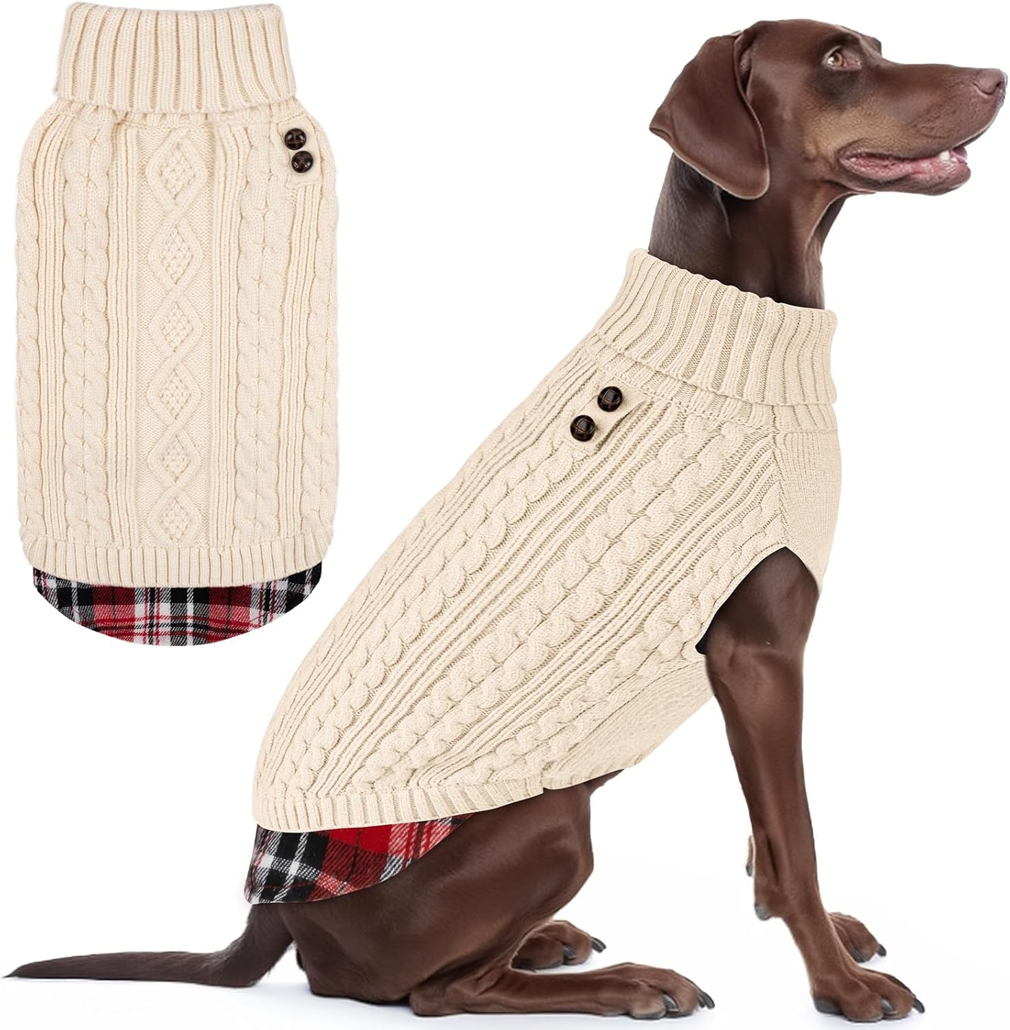 image:imageKYEESE Dog Sweater Stretchy Comfy Pet Coat for Fall Winter Cold Weather Soft Pullover Dog Sweaters for Small Dogs Girl Warm Turtleneck Small Dogs Sweater3 Beige