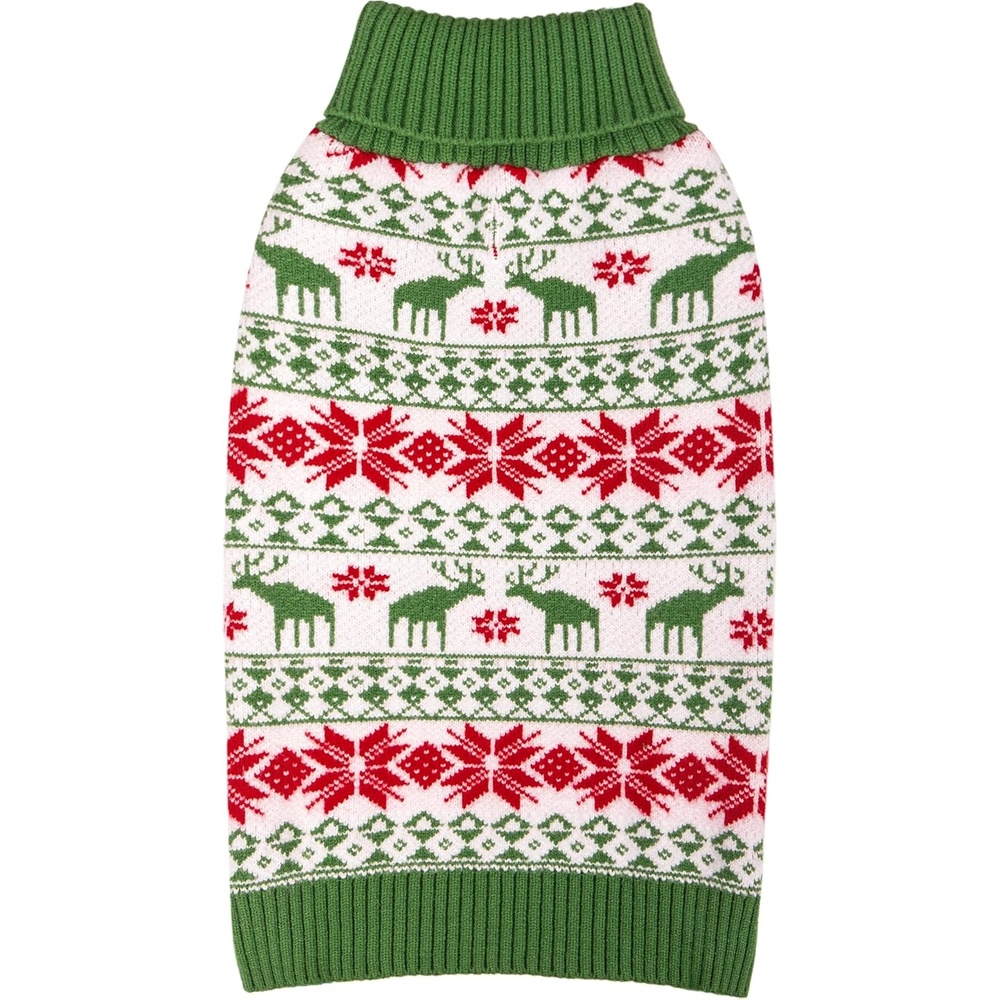 image:imageKYEESE Dog Christmas Sweater with Reindeer Pattern Cozy Holiday Outfit Turtleneck Dog Sweater for Small Dogs with Leash Hole Red Buffalo Plaid Knitwear Soft Warm Festival Dogs Clothes Large5 ChristmasGreen