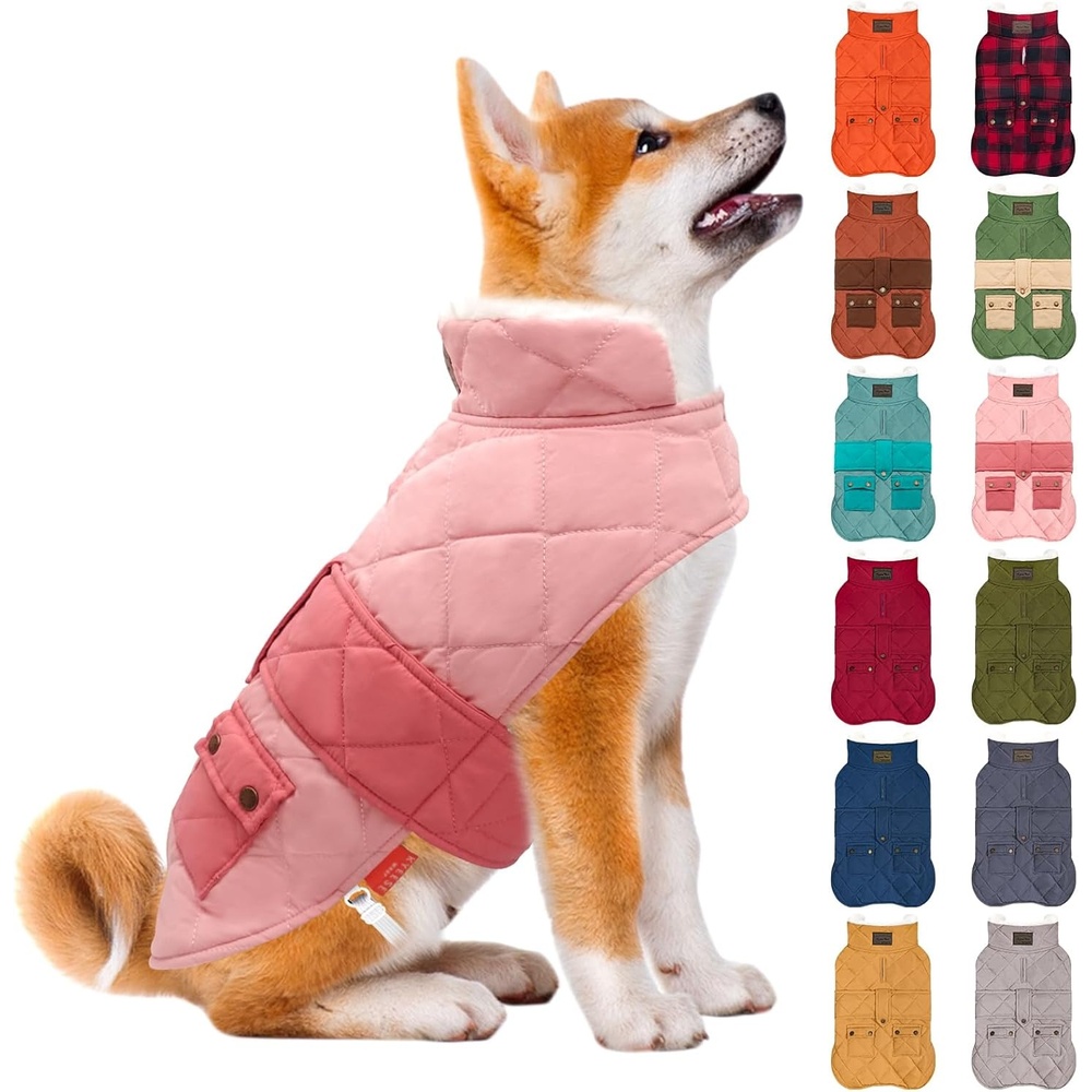 image:imageKYEESE Dog Coat Thick Pets Clothes with Pocket Windproof Dog Coats for Small Dogs Waterproof Dogs Jacket with Fleece Lined Warm Pet Winter Puffer Coat with Leash Hole Soft Pet Sweater for Cold Weather04 Pink