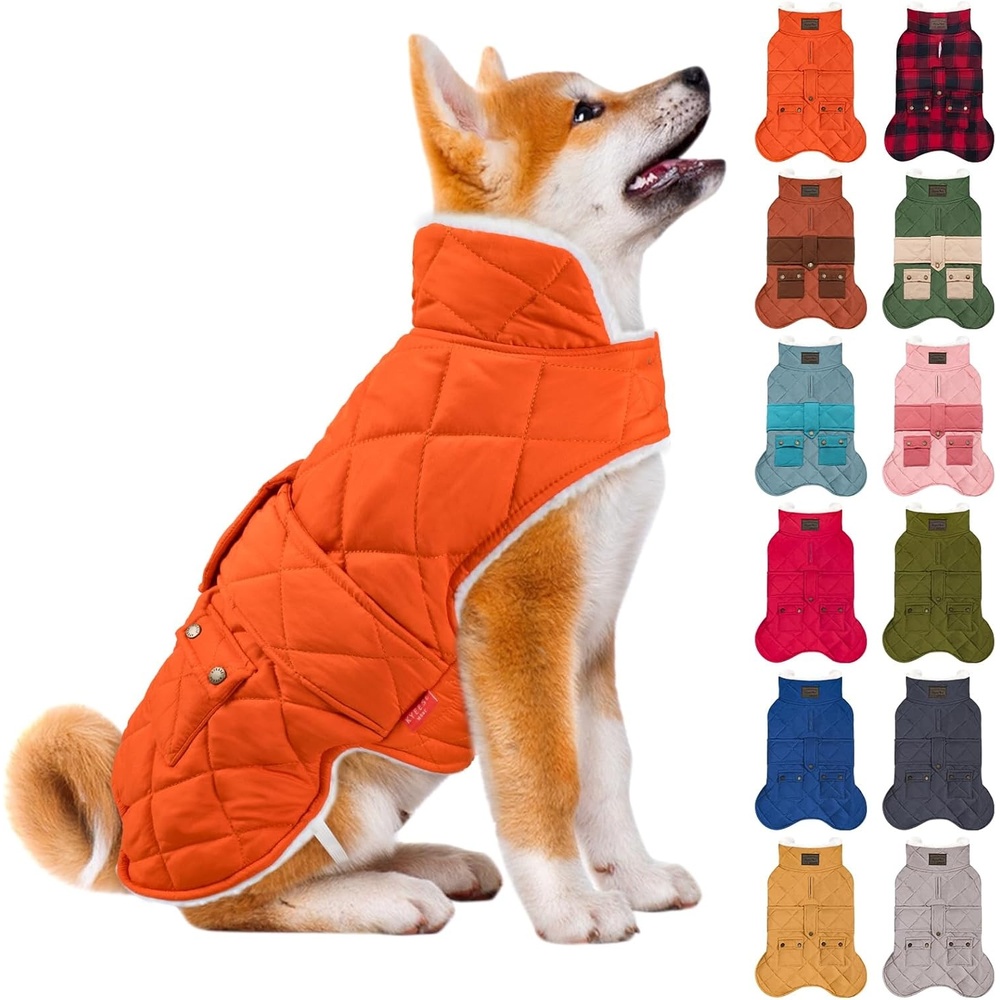 image:imageKYEESE Dog Coat Thick Pets Clothes with Pocket Windproof Dog Coats for Small Dogs Waterproof Dogs Jacket with Fleece Lined Warm Pet Winter Puffer Coat with Leash Hole Soft Pet Sweater for Cold Weather05Orange