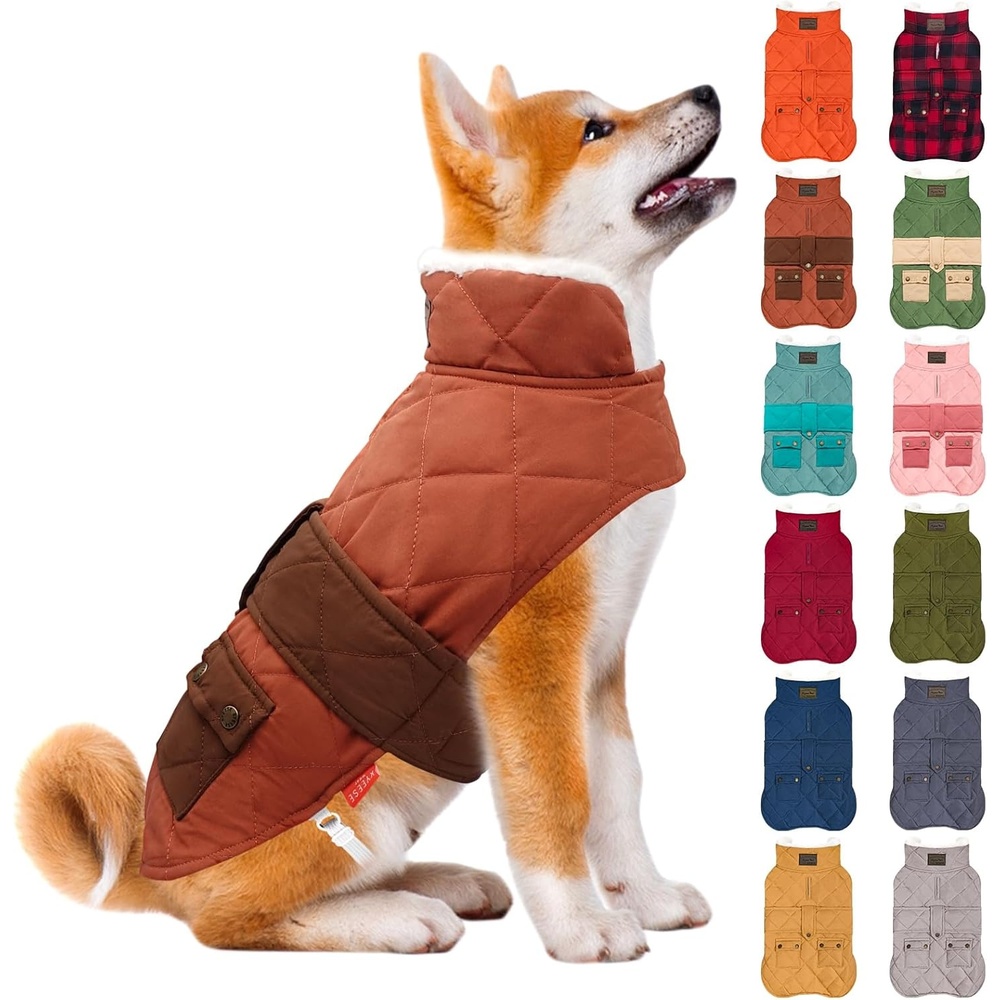 image:imageKYEESE Dog Coat Thick Pets Clothes with Pocket Windproof Dog Coats for Small Dogs Waterproof Dogs Jacket with Fleece Lined Warm Pet Winter Puffer Coat with Leash Hole Soft Pet Sweater for Cold Weather09 Brown