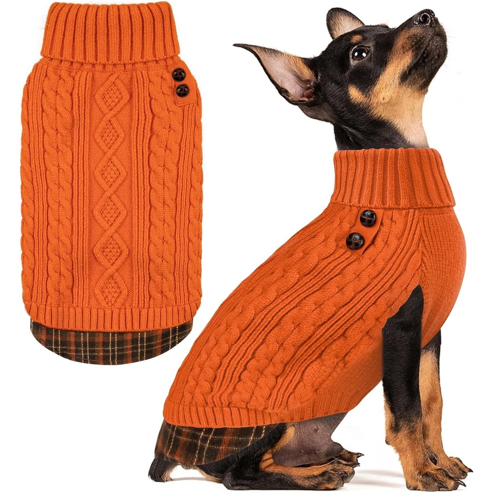 image:imageKYEESE Dog Sweater Stretchy Comfy Pet Coat for Fall Winter Cold Weather Soft Pullover Dog Sweaters for Small Dogs Girl Warm Turtleneck Small Dogs Sweater7 Orange