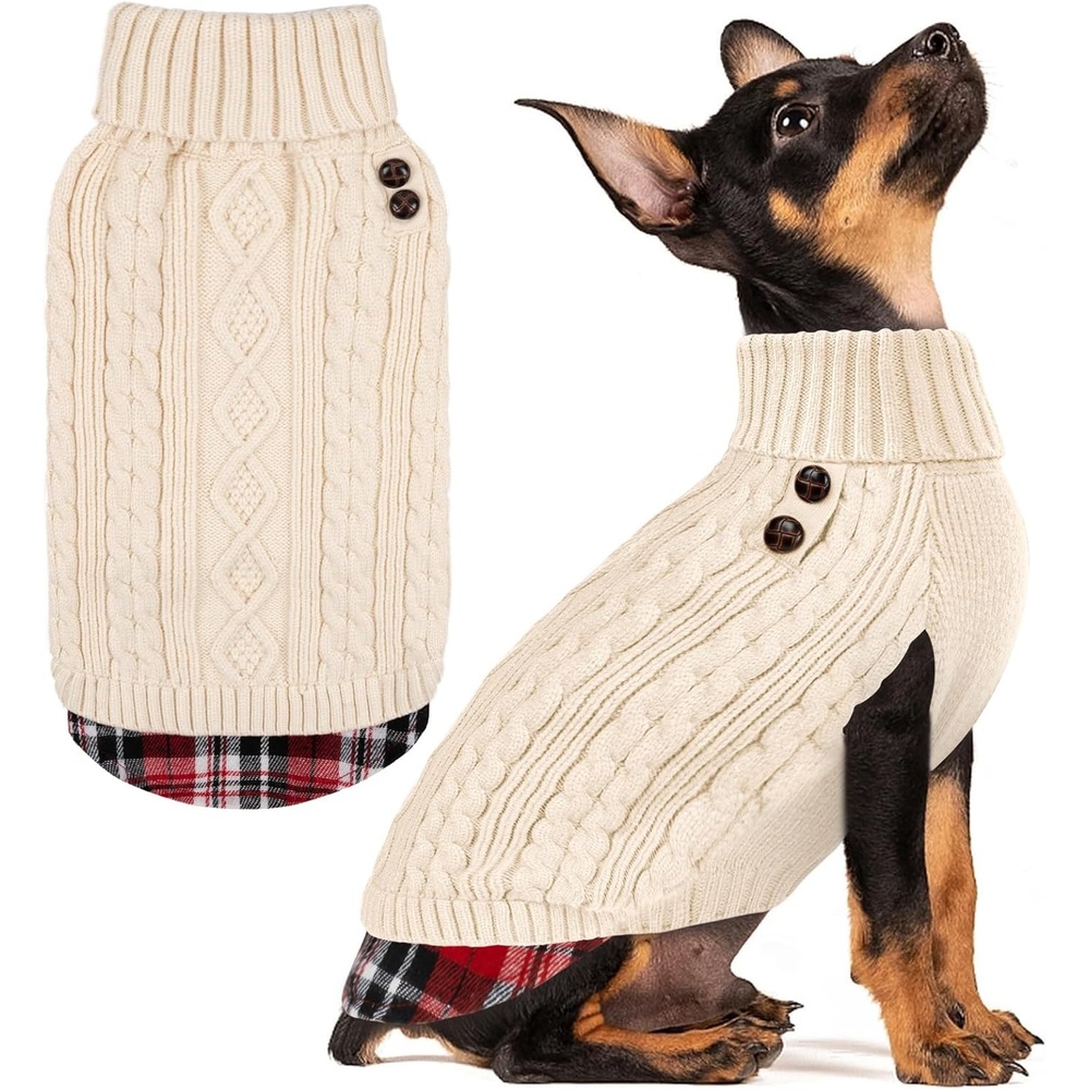 image:imageKYEESE Dog Sweater Stretchy Comfy Pet Coat for Fall Winter Cold Weather Soft Pullover Dog Sweaters for Small Dogs Girl Warm Turtleneck Small Dogs Sweater3 Beige