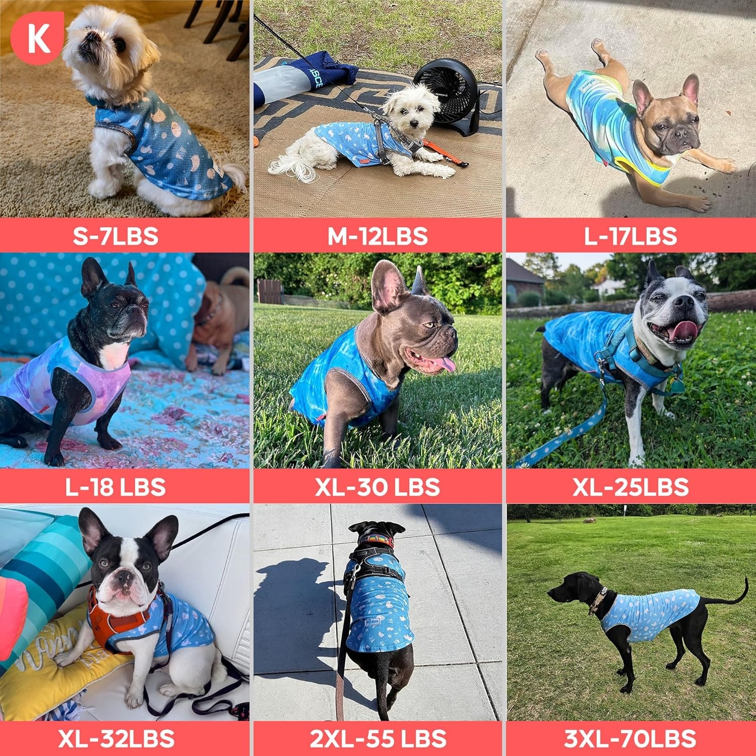 image:imageKYEESE 2Pack Dog Cooling Shirt Breathable Dog Shirt for Small Dogs Sun Protection Dogs Cooling Vest Tank Top Lightweight Soft Sleeveless Summer Pet Clothes DuckBlue M5 BlueGrey