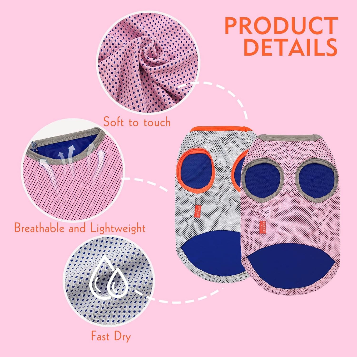 image:imageKYEESE 2Pack Dog Cooling Shirt Breathable Dog Shirt for Small Dogs Sun Protection Dogs Cooling Vest Tank Top Lightweight Soft Sleeveless Summer Pet Clothes DuckBlue M6 PinkGrey