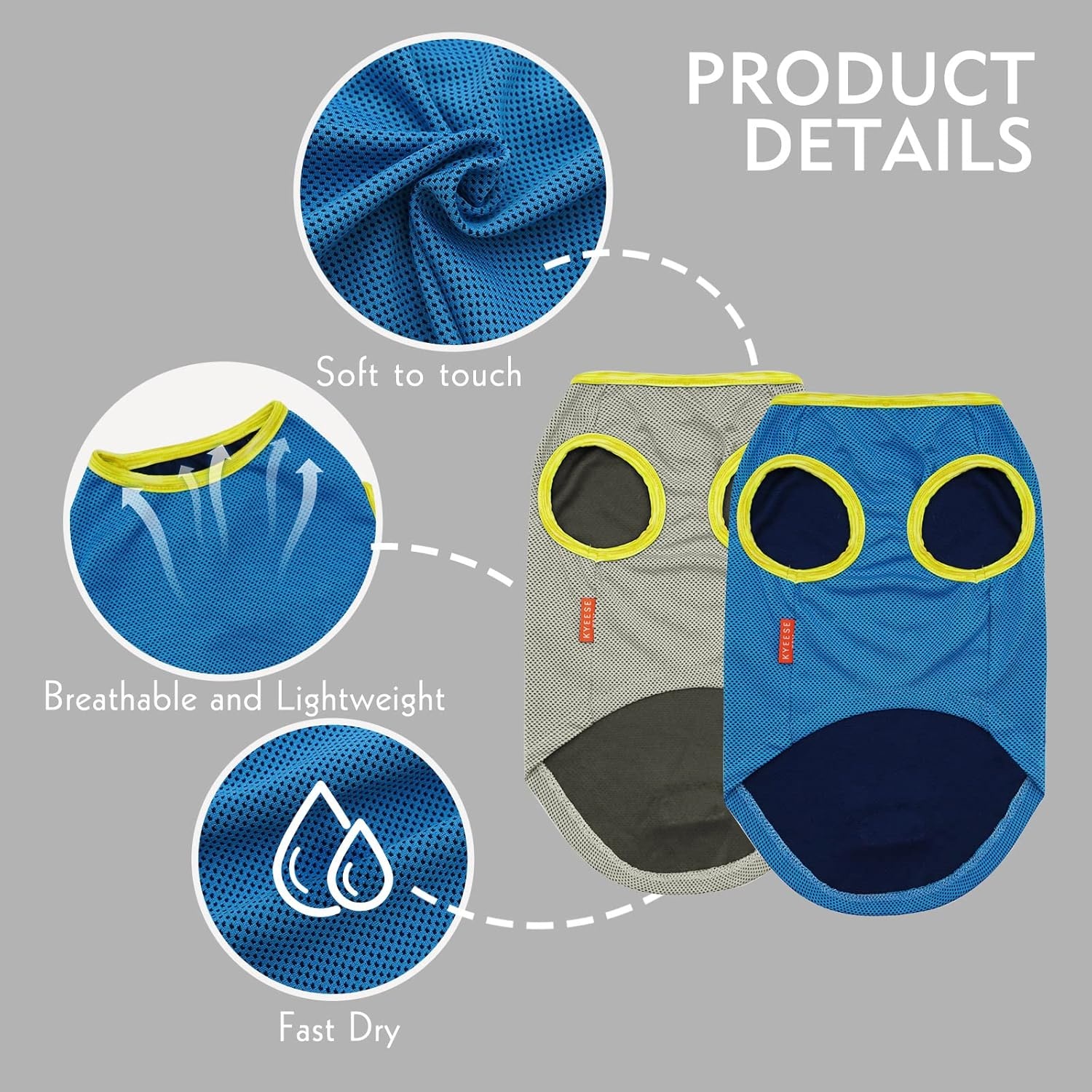 image:imageKYEESE 2Pack Dog Cooling Shirt Breathable Dog Shirt for Small Dogs Sun Protection Dogs Cooling Vest Tank Top Lightweight Soft Sleeveless Summer Pet Clothes DuckBlue M5 BlueGrey