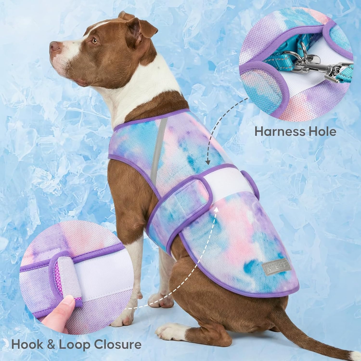 image:imageKYEESE Dog Cooling Vest Lightweight Dog Cooler Jacket 3D Breathable Mesh Pet Cooling Shirts for Summer with Reflective Stripe Sun Protection Pet T Shirt for Beach Hiking Walking Blue LPurple