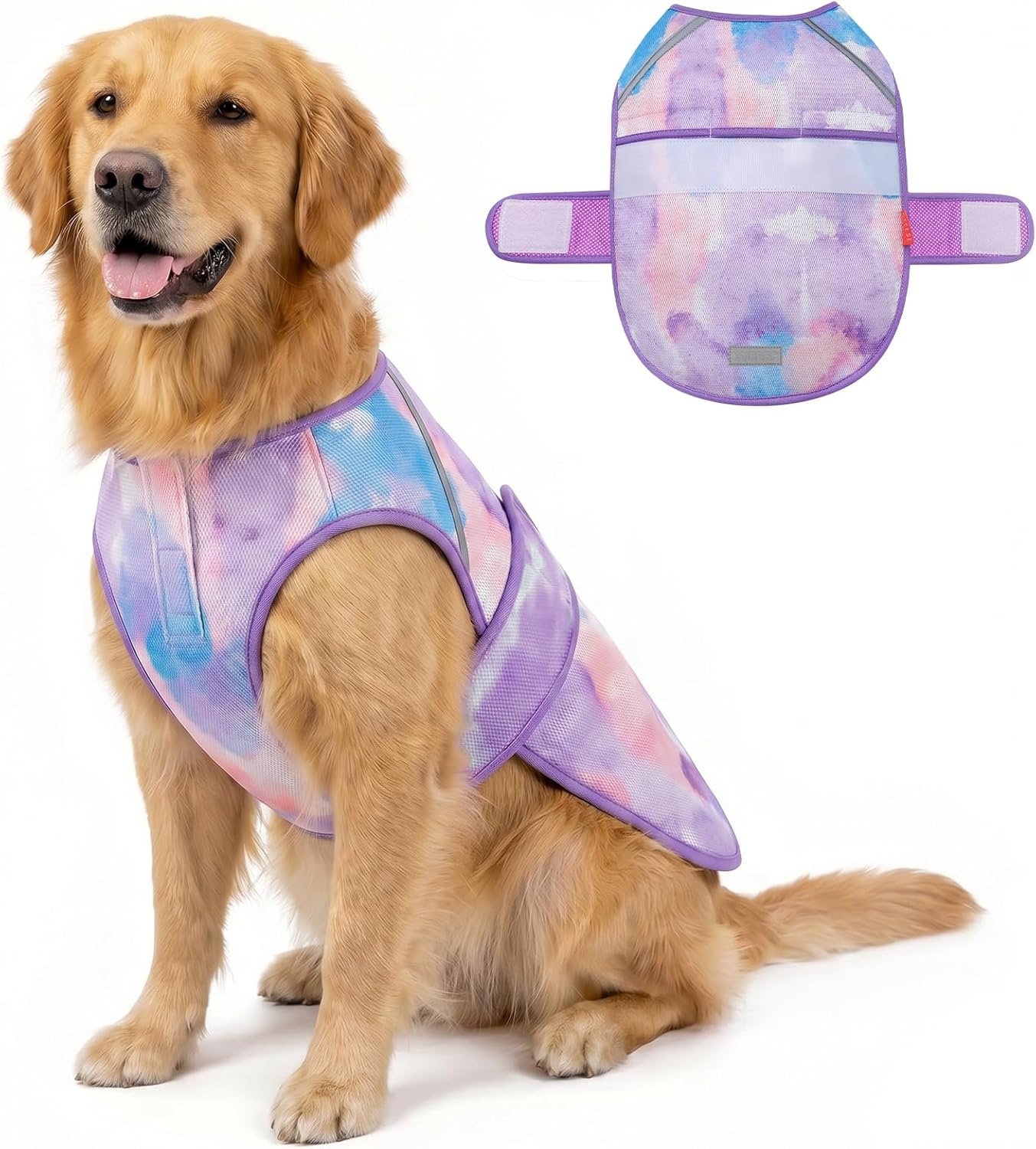 image:imageKYEESE Dog Cooling Vest Lightweight Dog Cooler Jacket 3D Breathable Mesh Pet Cooling Shirts for Summer with Reflective Stripe Sun Protection Pet T Shirt for Beach Hiking Walking Blue LPurple