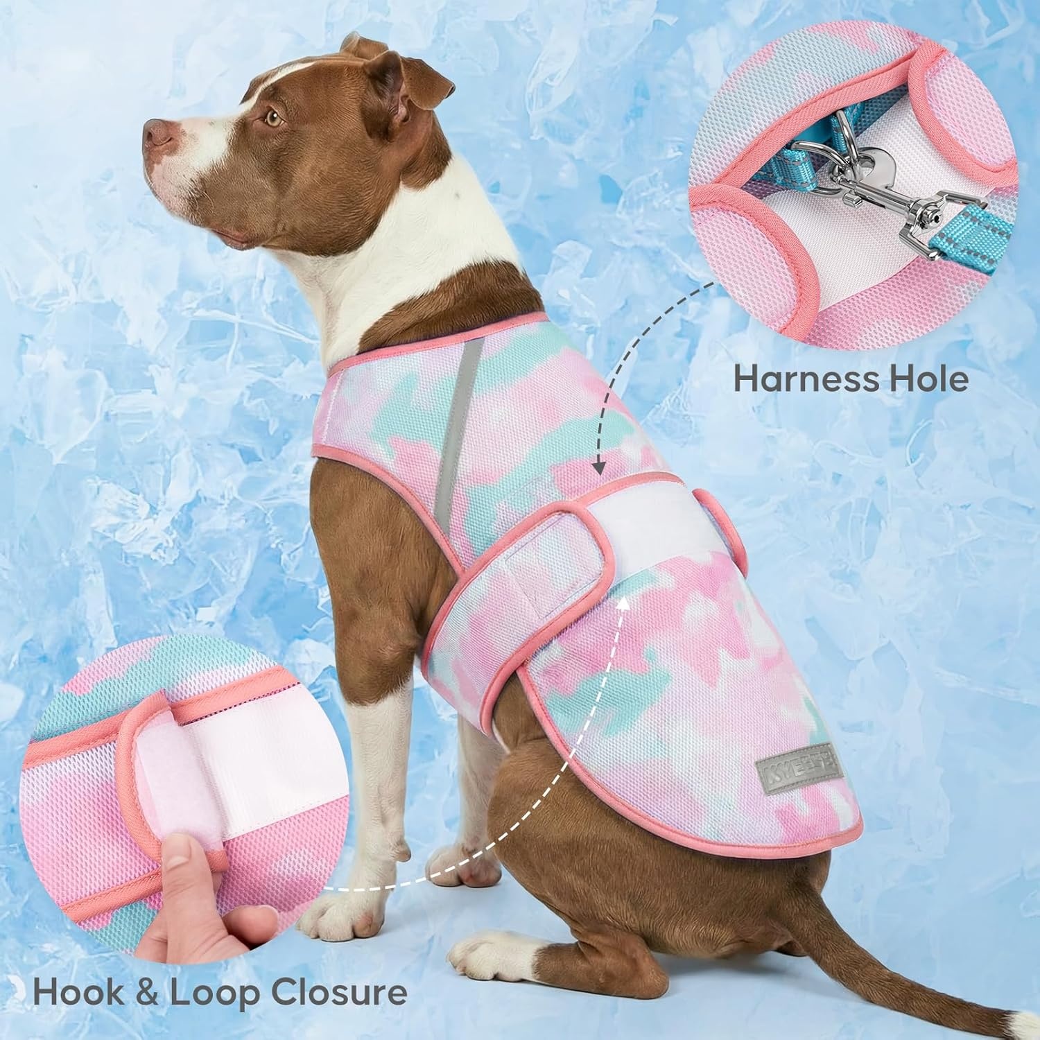 image:imageKYEESE Dog Cooling Vest Lightweight Dog Cooler Jacket 3D Breathable Mesh Pet Cooling Shirts for Summer with Reflective Stripe Sun Protection Pet T Shirt for Beach Hiking Walking Blue LPink