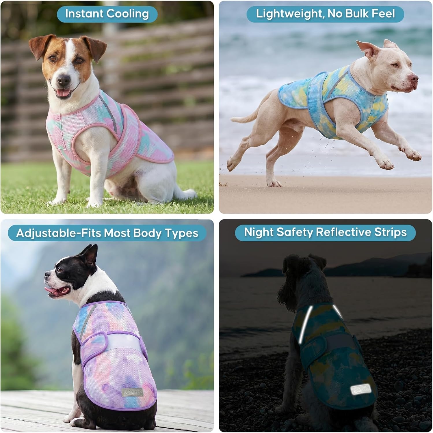 image:imageKYEESE Dog Cooling Vest Lightweight Dog Cooler Jacket 3D Breathable Mesh Pet Cooling Shirts for Summer with Reflective Stripe Sun Protection Pet T Shirt for Beach Hiking Walking Blue LBlue