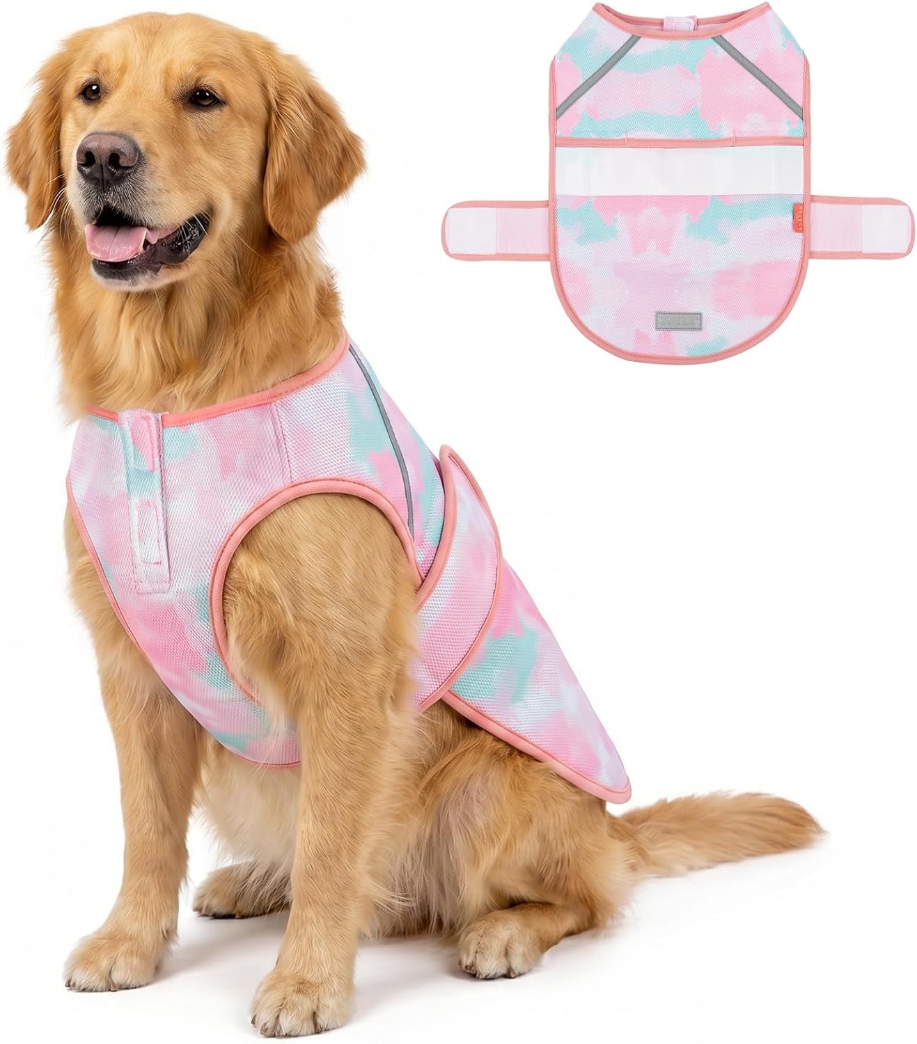 image:imageKYEESE Dog Cooling Vest Lightweight Dog Cooler Jacket 3D Breathable Mesh Pet Cooling Shirts for Summer with Reflective Stripe Sun Protection Pet T Shirt for Beach Hiking Walking Blue LPink