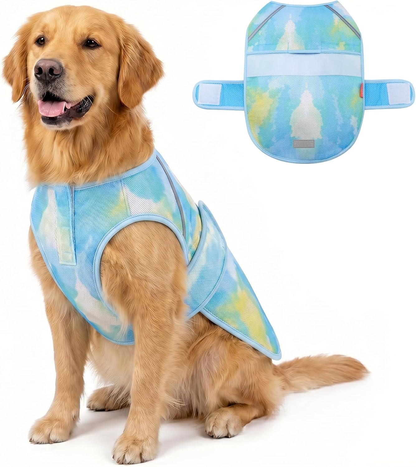 image:imageKYEESE Dog Cooling Vest Lightweight Dog Cooler Jacket 3D Breathable Mesh Pet Cooling Shirts for Summer with Reflective Stripe Sun Protection Pet T Shirt for Beach Hiking Walking Blue LBlue