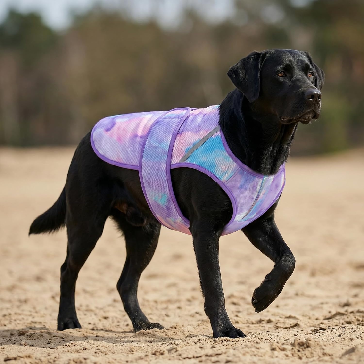 image:imageKYEESE Dog Cooling Vest Lightweight Dog Cooler Jacket 3D Breathable Mesh Pet Cooling Shirts for Summer with Reflective Stripe Sun Protection Pet T Shirt for Beach Hiking Walking Blue LPurple