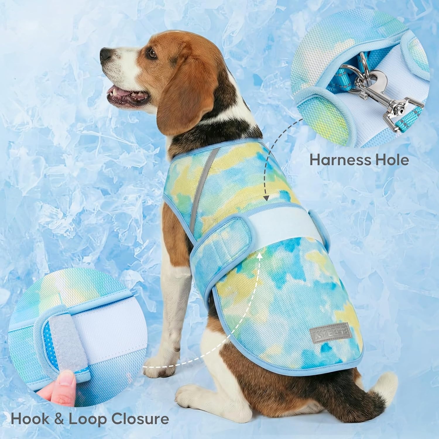 image:imageKYEESE Dog Cooling Vest Lightweight Dog Cooler Jacket 3D Breathable Mesh Pet Cooling Shirts for Summer with Reflective Stripe Sun Protection Pet T Shirt for Beach Hiking Walking Blue LBlue