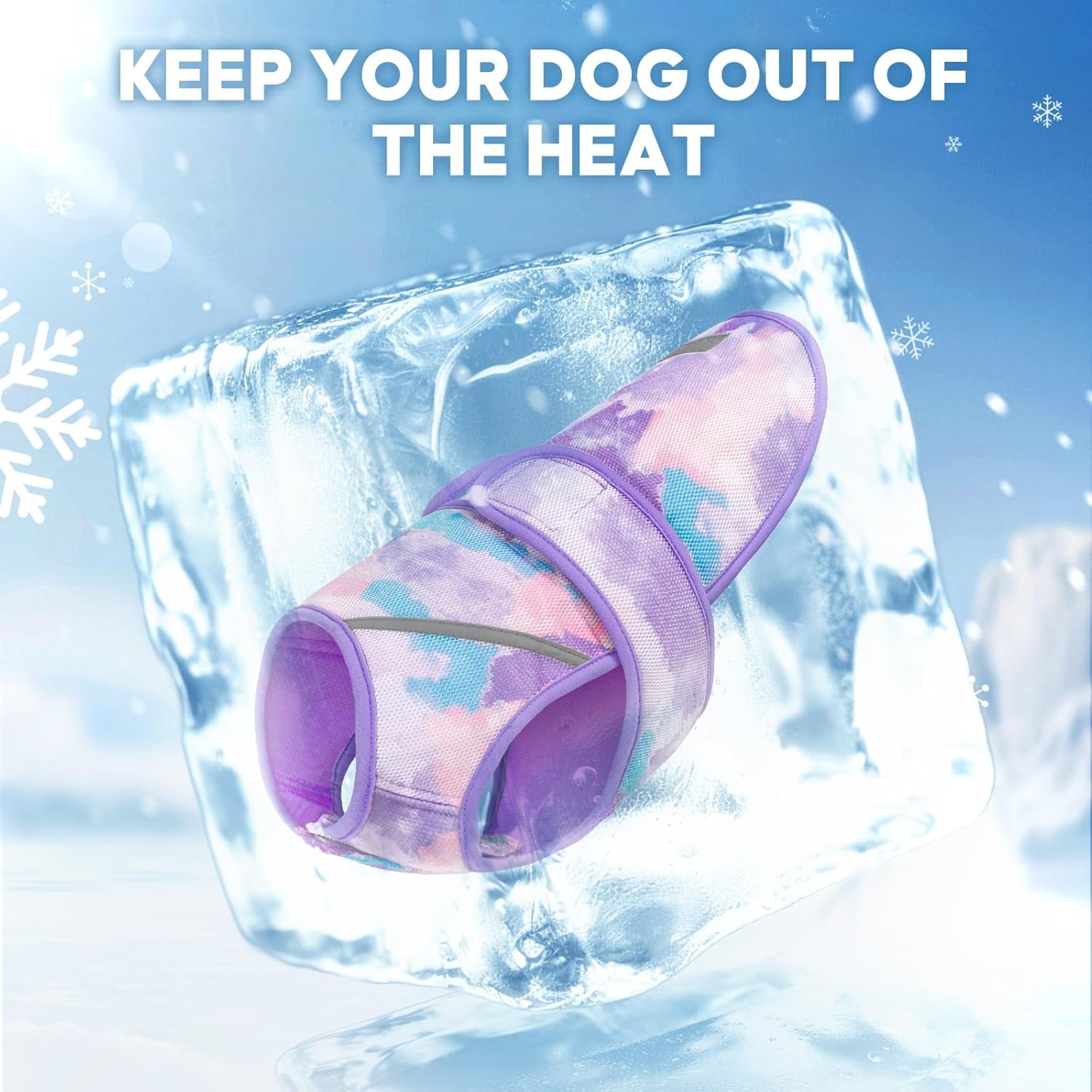 image:imageKYEESE Dog Cooling Vest Lightweight Dog Cooler Jacket 3D Breathable Mesh Pet Cooling Shirts for Summer with Reflective Stripe Sun Protection Pet T Shirt for Beach Hiking Walking Blue LPurple