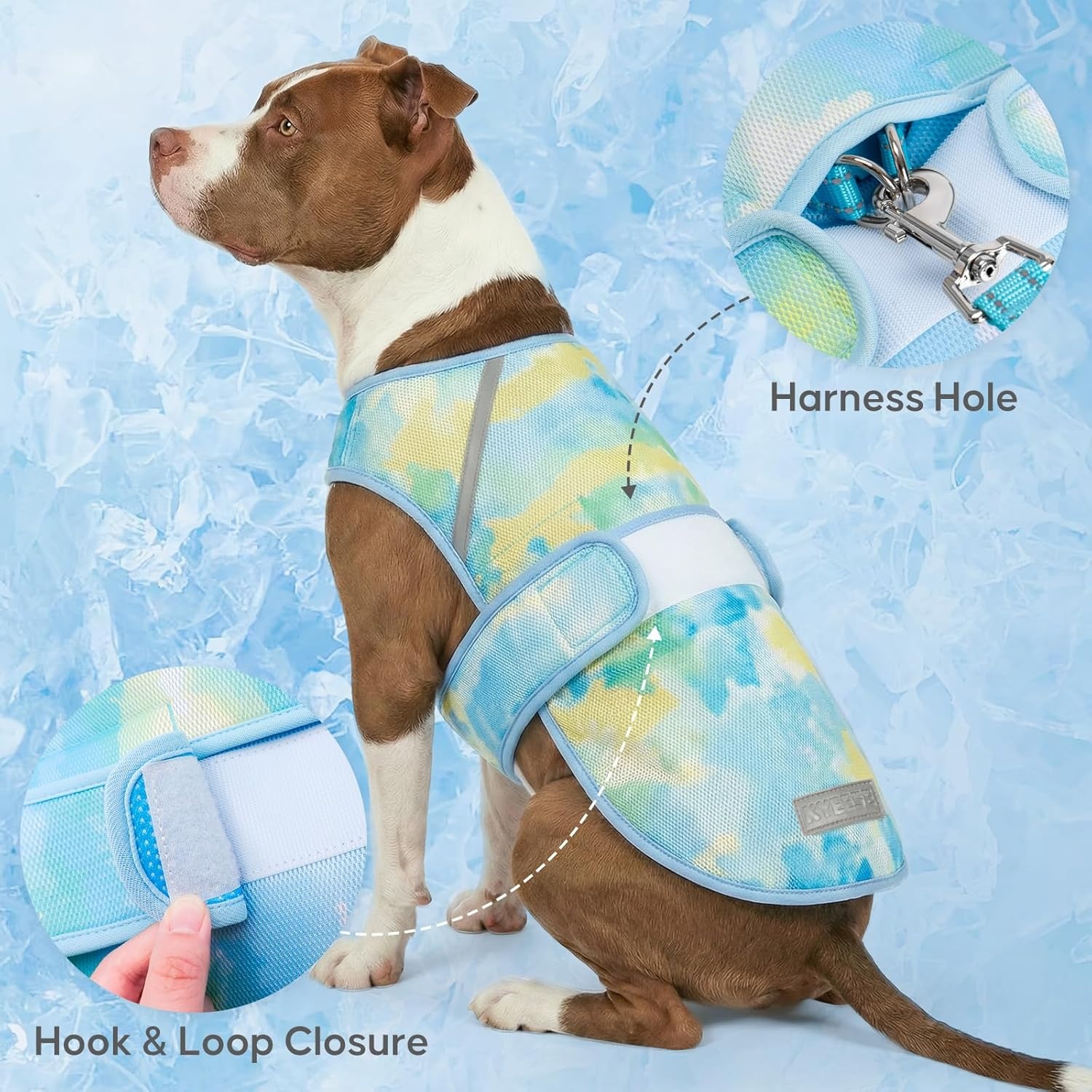 image:imageKYEESE Dog Cooling Vest Lightweight Dog Cooler Jacket 3D Breathable Mesh Pet Cooling Shirts for Summer with Reflective Stripe Sun Protection Pet T Shirt for Beach Hiking Walking Blue LBlue