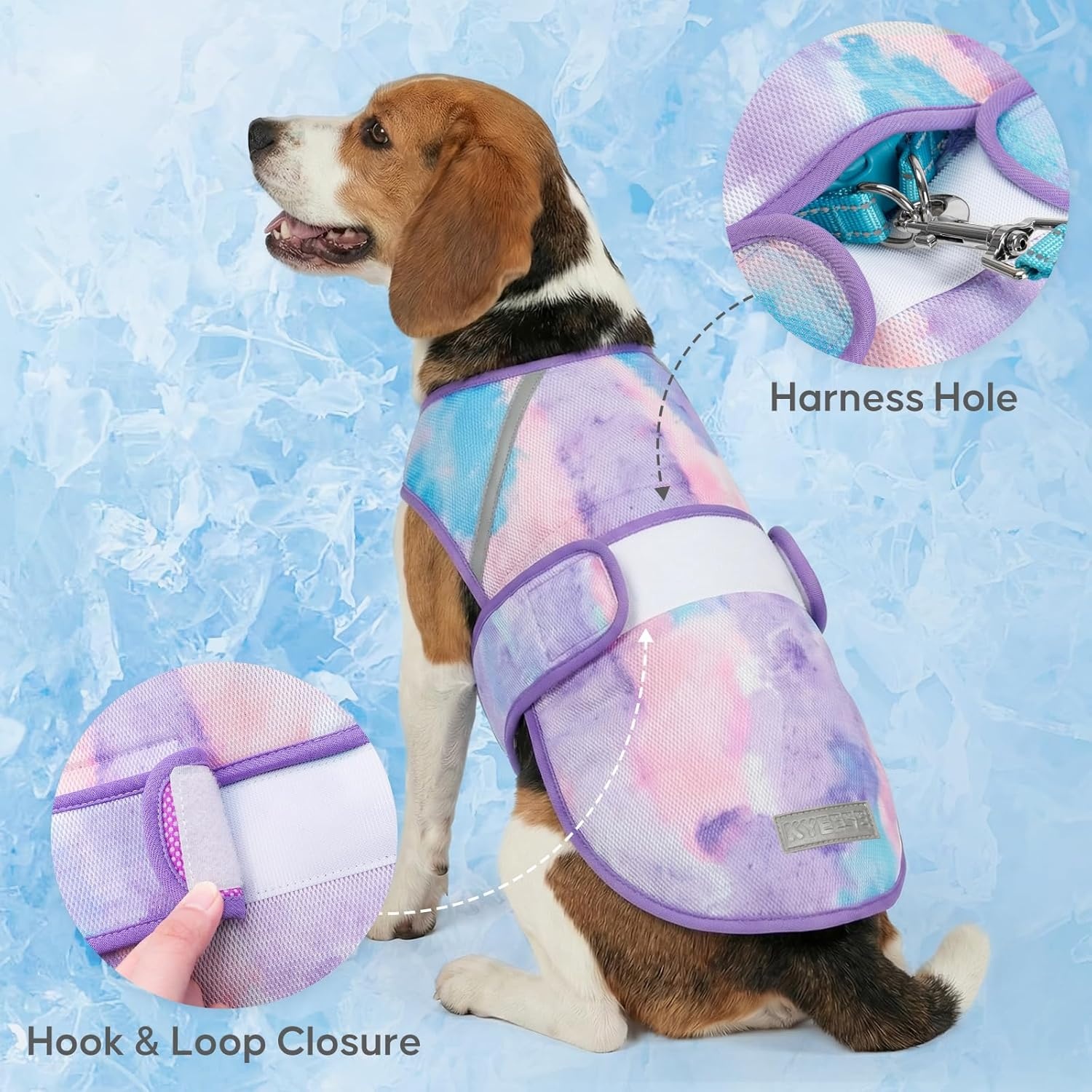 image:imageKYEESE Dog Cooling Vest Lightweight Dog Cooler Jacket 3D Breathable Mesh Pet Cooling Shirts for Summer with Reflective Stripe Sun Protection Pet T Shirt for Beach Hiking Walking Blue LPurple