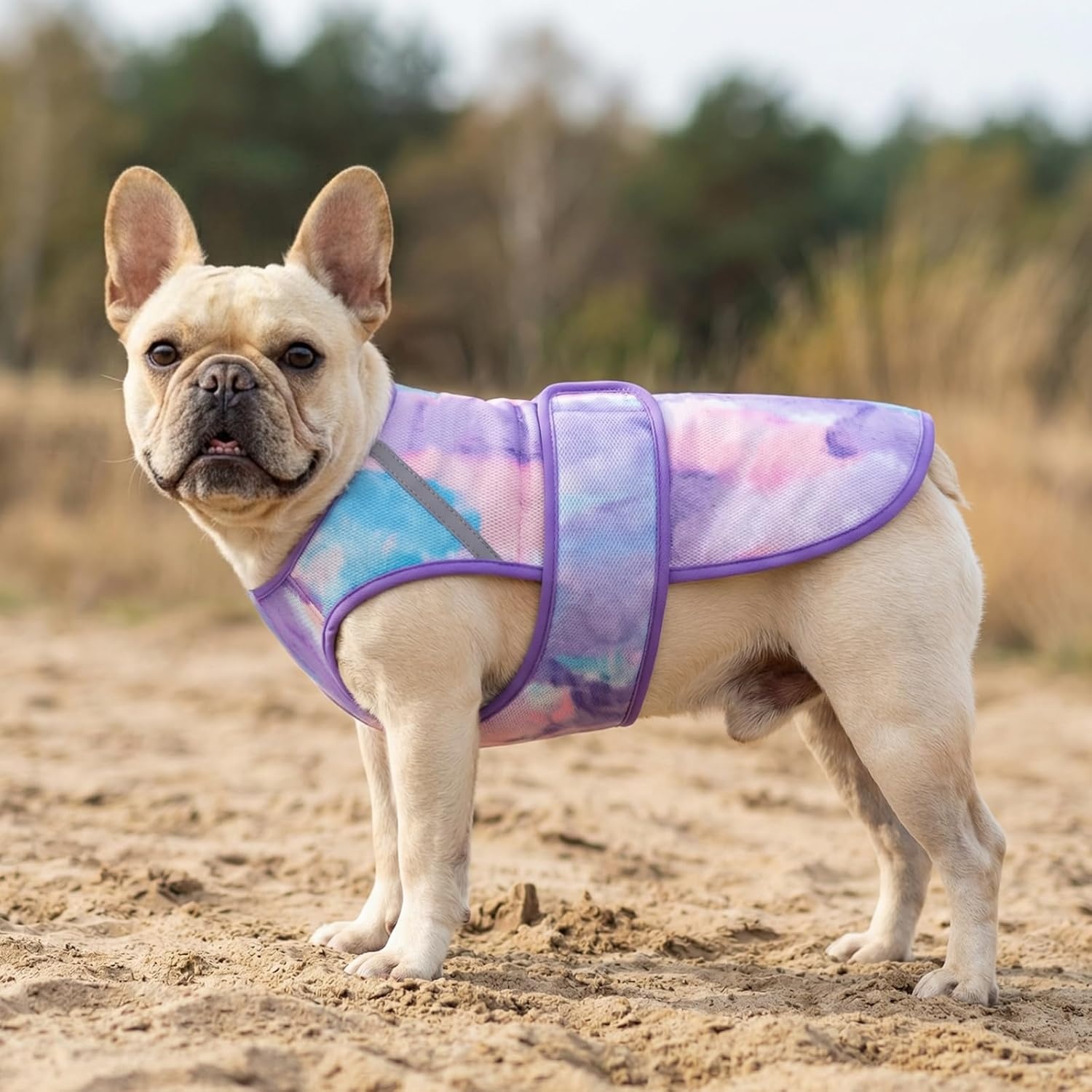image:imageKYEESE Dog Cooling Vest Lightweight Dog Cooler Jacket 3D Breathable Mesh Pet Cooling Shirts for Summer with Reflective Stripe Sun Protection Pet T Shirt for Beach Hiking Walking Blue LPurple