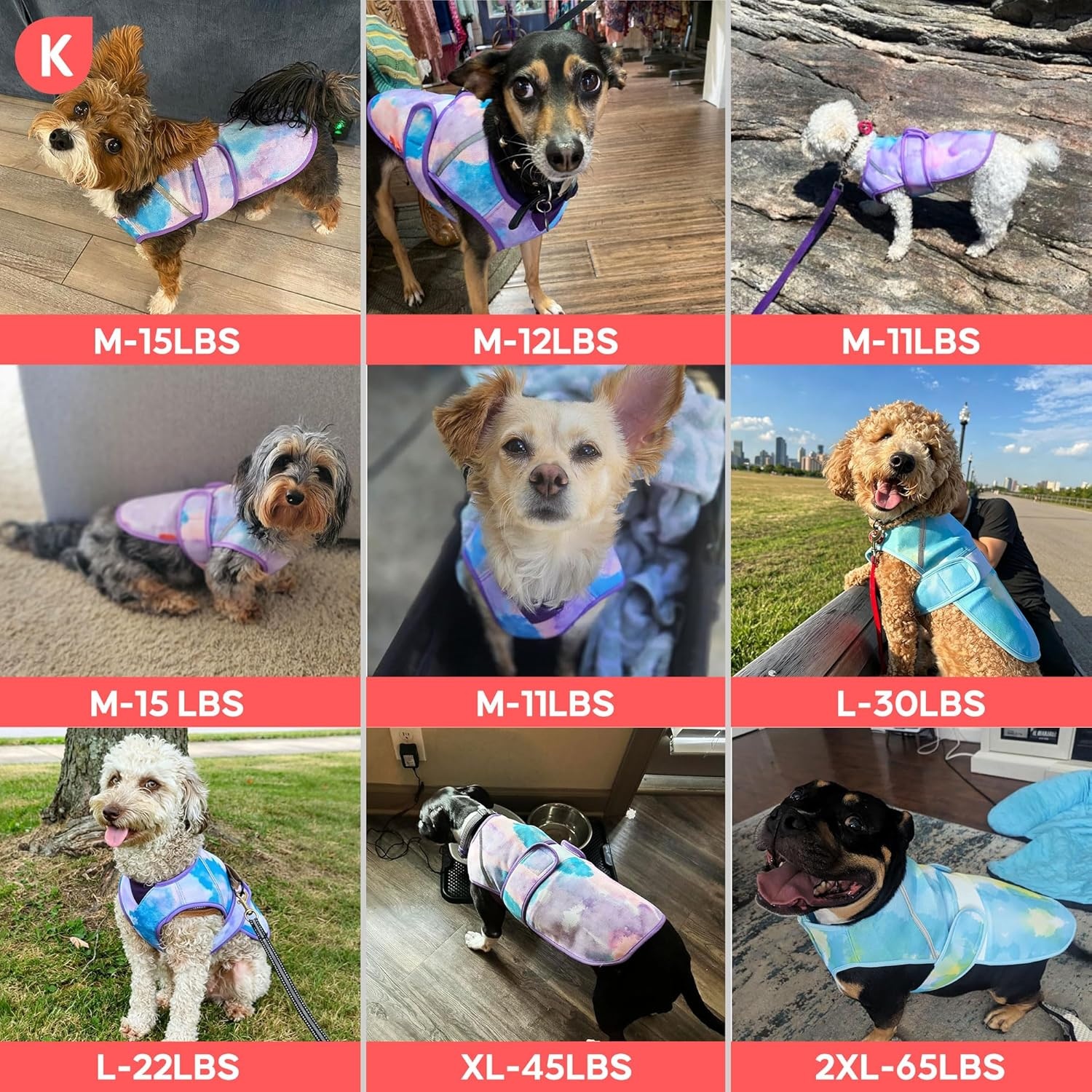 image:imageKYEESE Dog Cooling Vest Lightweight Dog Cooler Jacket 3D Breathable Mesh Pet Cooling Shirts for Summer with Reflective Stripe Sun Protection Pet T Shirt for Beach Hiking Walking Blue LPurple