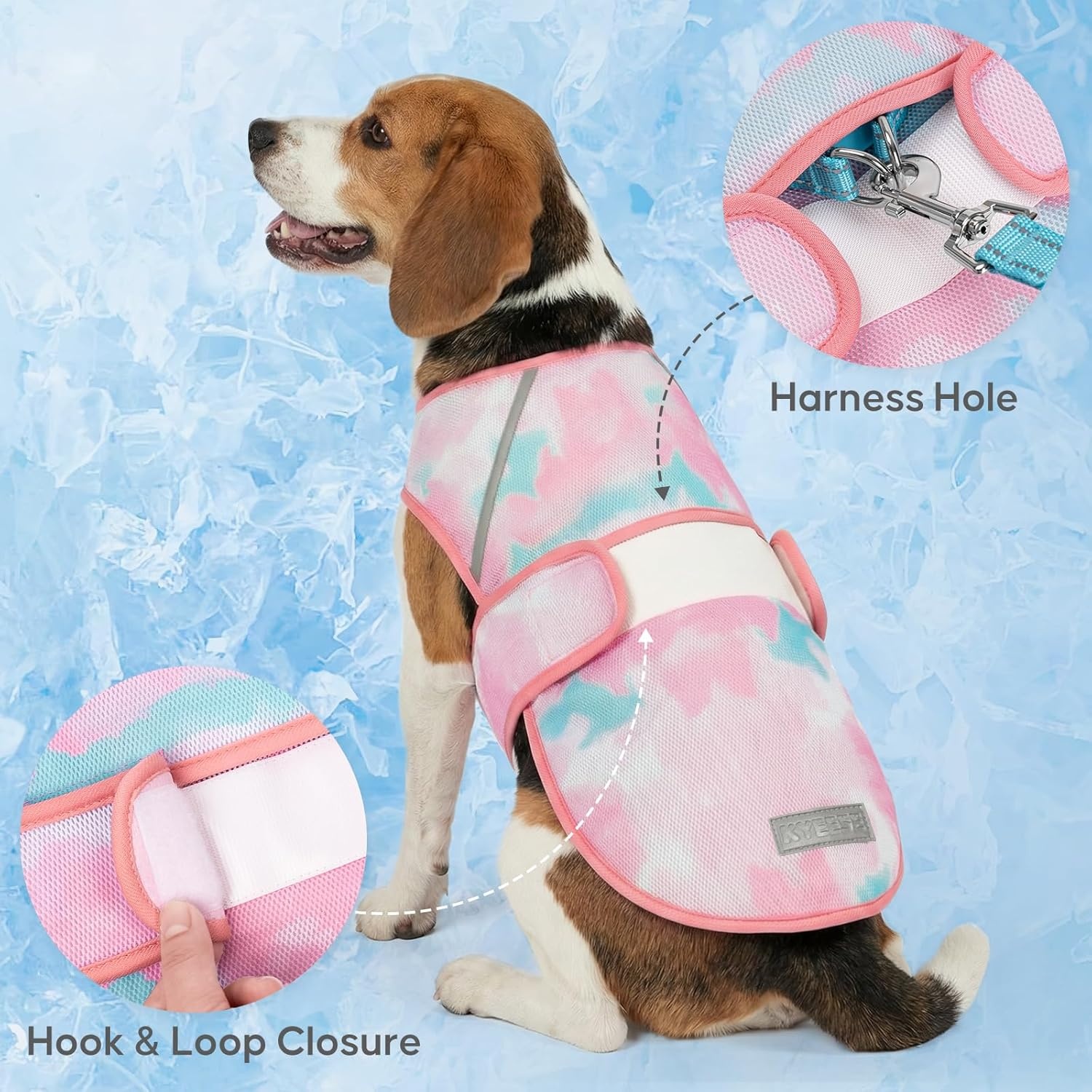 image:imageKYEESE Dog Cooling Vest Lightweight Dog Cooler Jacket 3D Breathable Mesh Pet Cooling Shirts for Summer with Reflective Stripe Sun Protection Pet T Shirt for Beach Hiking Walking Blue LPink