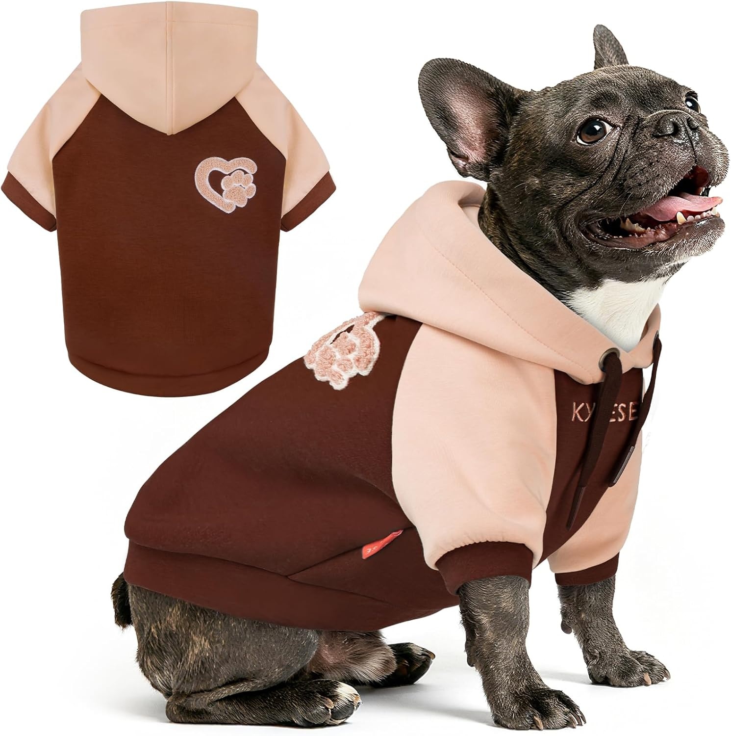 image:imageKYEESE Dog Hoodie Stretchy Dog Clothes for Small Dogs Soft Pet Sweatshirt with Drawstring Dogs Winter Coat for Cold Weather Cat Coat with Leash Hole Comfort Cat Sweater Warm Pet Clothes2Brown