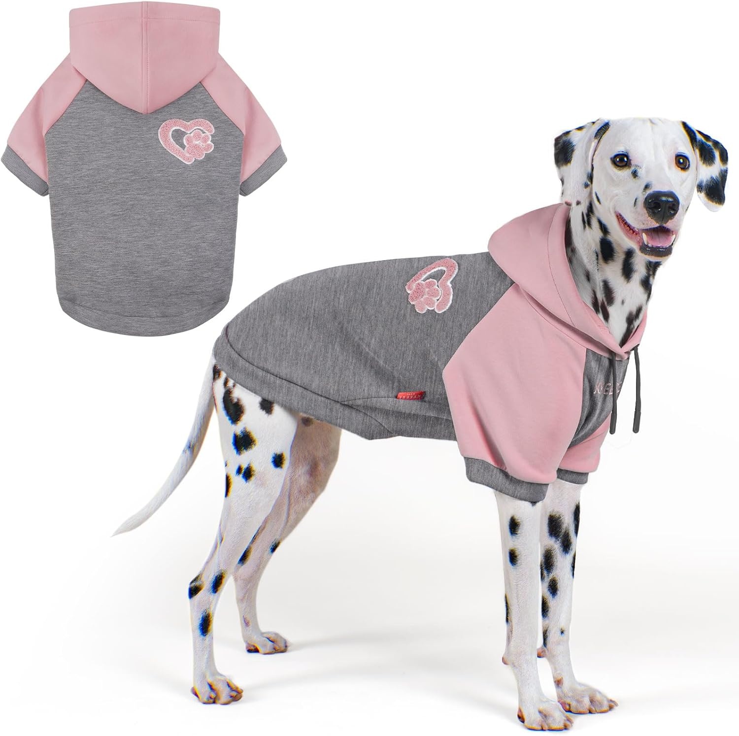 image:imageKYEESE Dog Hoodie Stretchy Dog Clothes for Small Dogs Soft Pet Sweatshirt with Drawstring Dogs Winter Coat for Cold Weather Cat Coat with Leash Hole Comfort Cat Sweater Warm Pet Clothes1Grey Pink