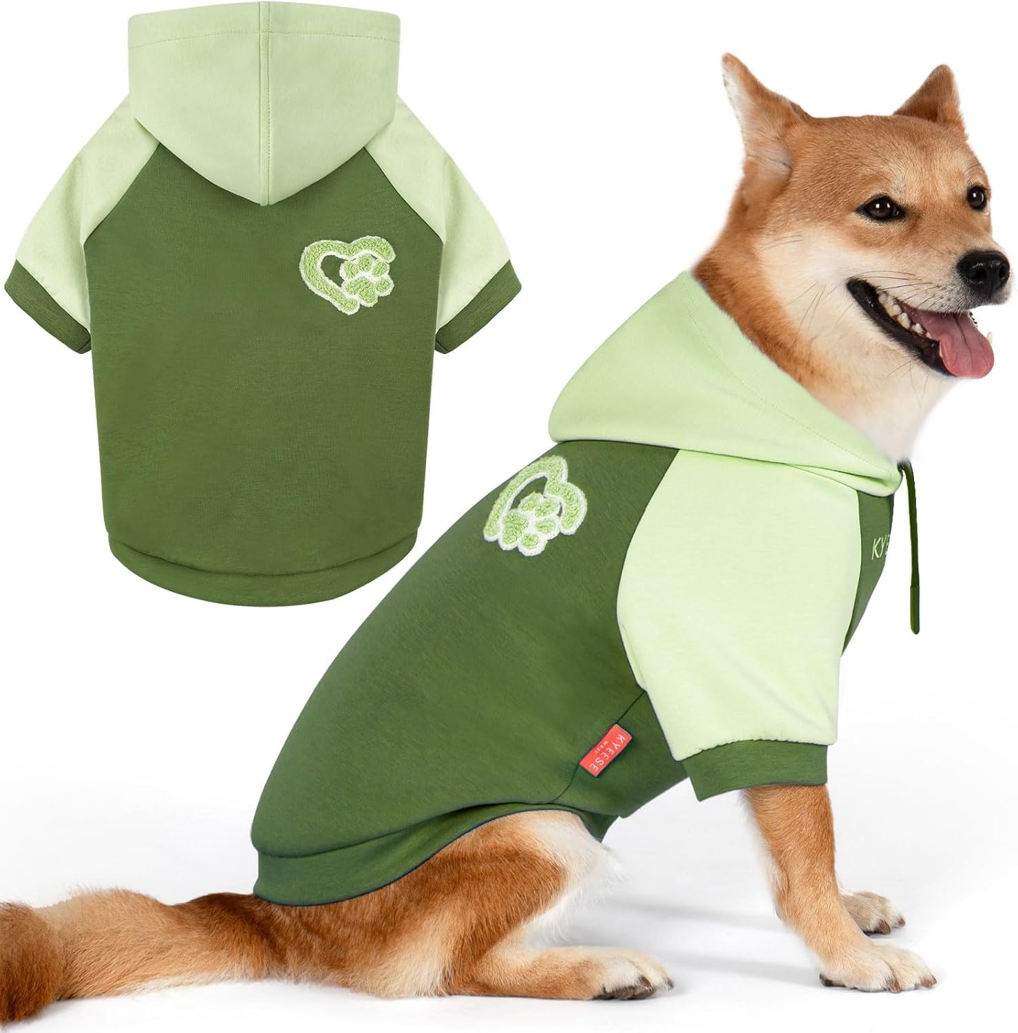 image:imageKYEESE Dog Hoodie Stretchy Dog Clothes for Small Dogs Soft Pet Sweatshirt with Drawstring Dogs Winter Coat for Cold Weather Cat Coat with Leash Hole Comfort Cat Sweater Warm Pet Clothes3Green