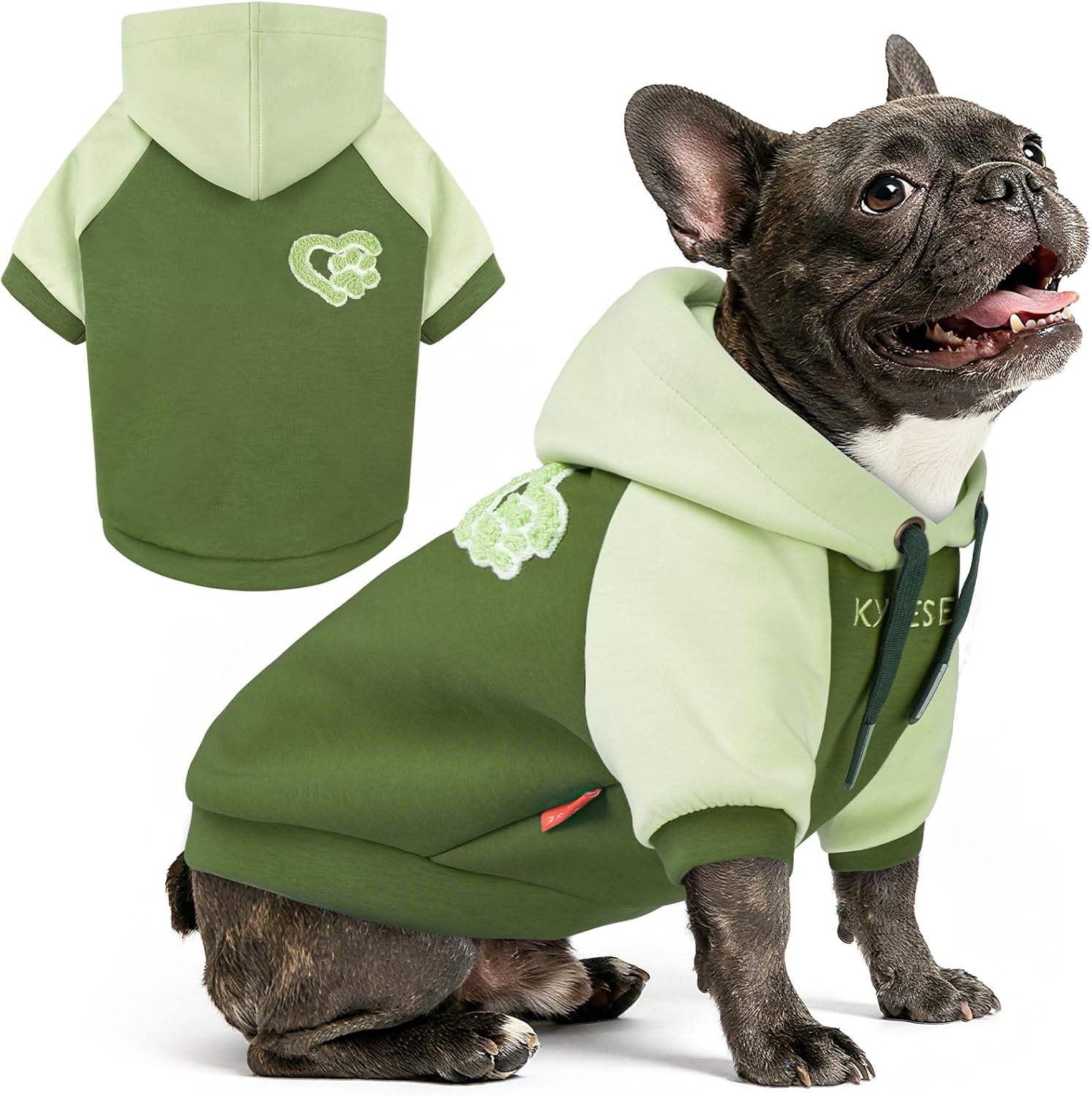 image:imageKYEESE Dog Hoodie Stretchy Dog Clothes for Small Dogs Soft Pet Sweatshirt with Drawstring Dogs Winter Coat for Cold Weather Cat Coat with Leash Hole Comfort Cat Sweater Warm Pet Clothes3Green