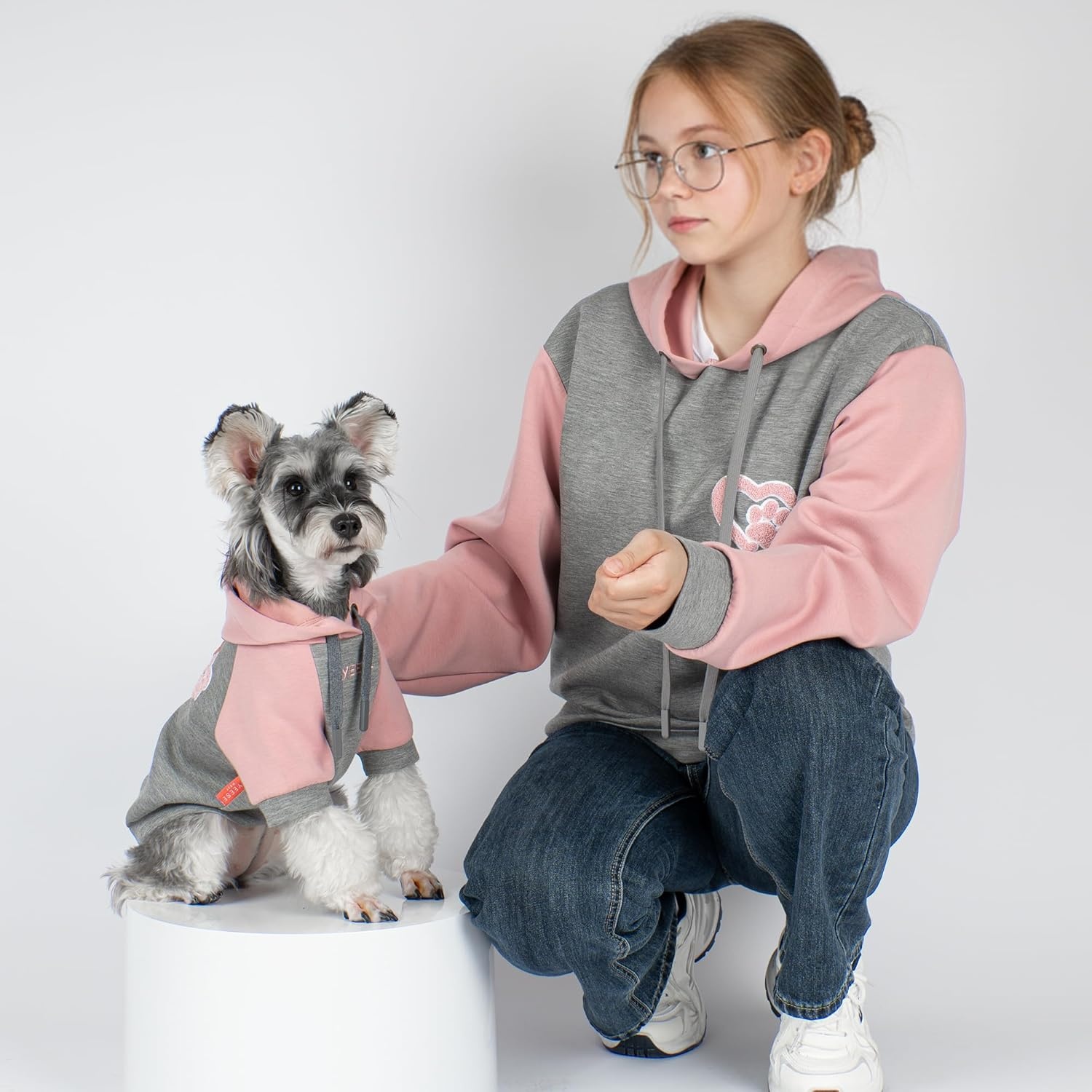 image:imageKYEESE Dog Hoodie Stretchy Dog Clothes for Small Dogs Soft Pet Sweatshirt with Drawstring Dogs Winter Coat for Cold Weather Cat Coat with Leash Hole Comfort Cat Sweater Warm Pet Clothes1Grey Pink