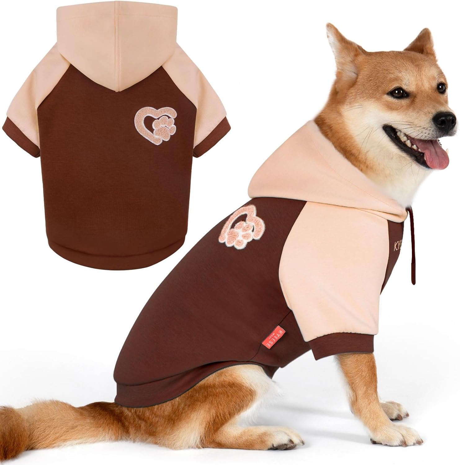 image:imageKYEESE Dog Hoodie Stretchy Dog Clothes for Small Dogs Soft Pet Sweatshirt with Drawstring Dogs Winter Coat for Cold Weather Cat Coat with Leash Hole Comfort Cat Sweater Warm Pet Clothes2Brown