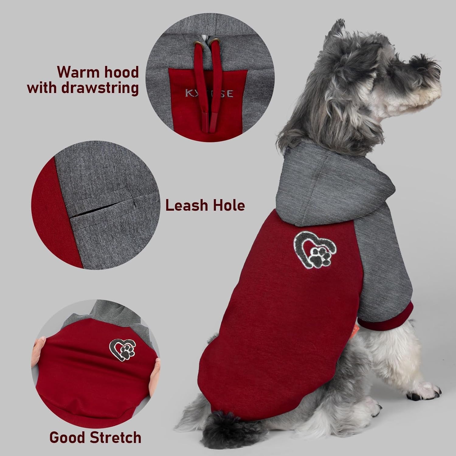 image:imageKYEESE Dog Hoodie Stretchy Dog Clothes for Small Dogs Soft Pet Sweatshirt with Drawstring Dogs Winter Coat for Cold Weather Cat Coat with Leash Hole Comfort Cat Sweater Warm Pet Clothes4Red