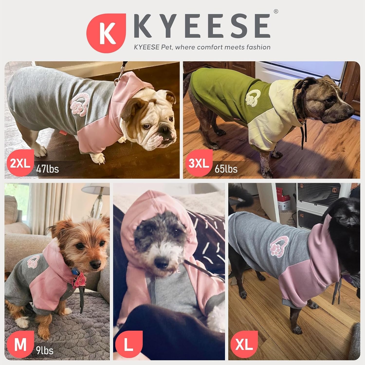 image:imageKYEESE Dog Hoodie Stretchy Dog Clothes for Small Dogs Soft Pet Sweatshirt with Drawstring Dogs Winter Coat for Cold Weather Cat Coat with Leash Hole Comfort Cat Sweater Warm Pet Clothes1Grey Pink