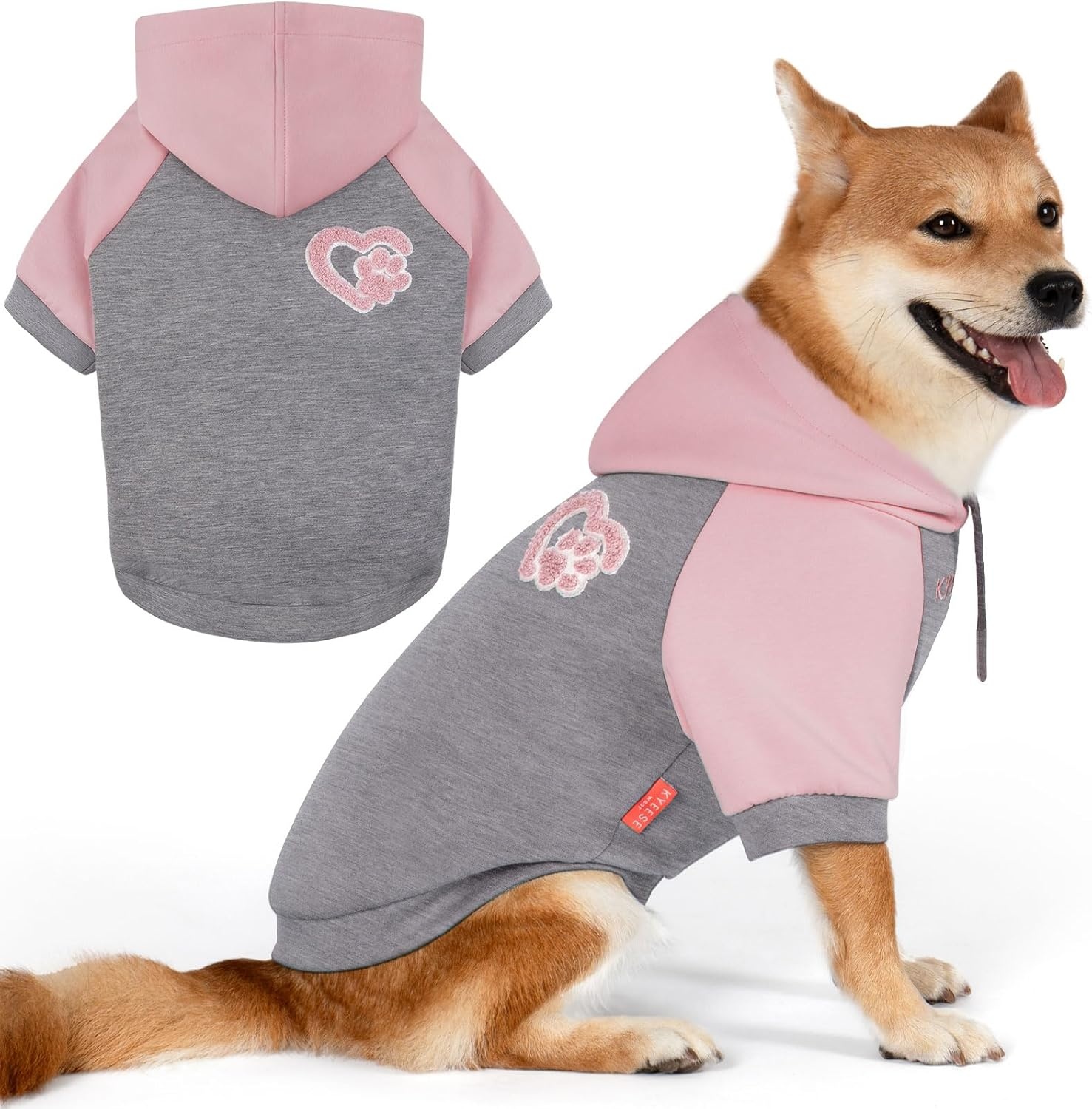 image:imageKYEESE Dog Hoodie Stretchy Dog Clothes for Small Dogs Soft Pet Sweatshirt with Drawstring Dogs Winter Coat for Cold Weather Cat Coat with Leash Hole Comfort Cat Sweater Warm Pet Clothes1Grey Pink