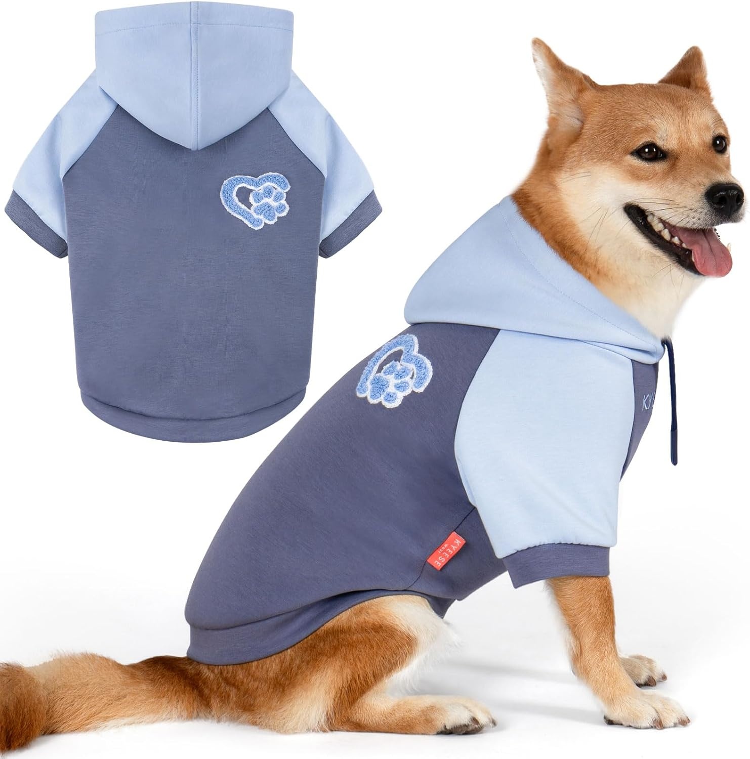 image:imageKYEESE Dog Hoodie Stretchy Dog Clothes for Small Dogs Soft Pet Sweatshirt with Drawstring Dogs Winter Coat for Cold Weather Cat Coat with Leash Hole Comfort Cat Sweater Warm Pet Clothes5Blue