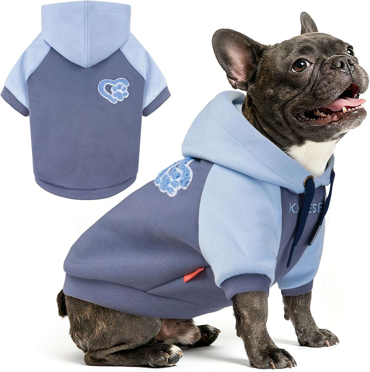 image:imageKYEESE Dog Hoodie Stretchy Dog Clothes for Small Dogs Soft Pet Sweatshirt with Drawstring Dogs Winter Coat for Cold Weather Cat Coat with Leash Hole Comfort Cat Sweater Warm Pet Clothes5Blue