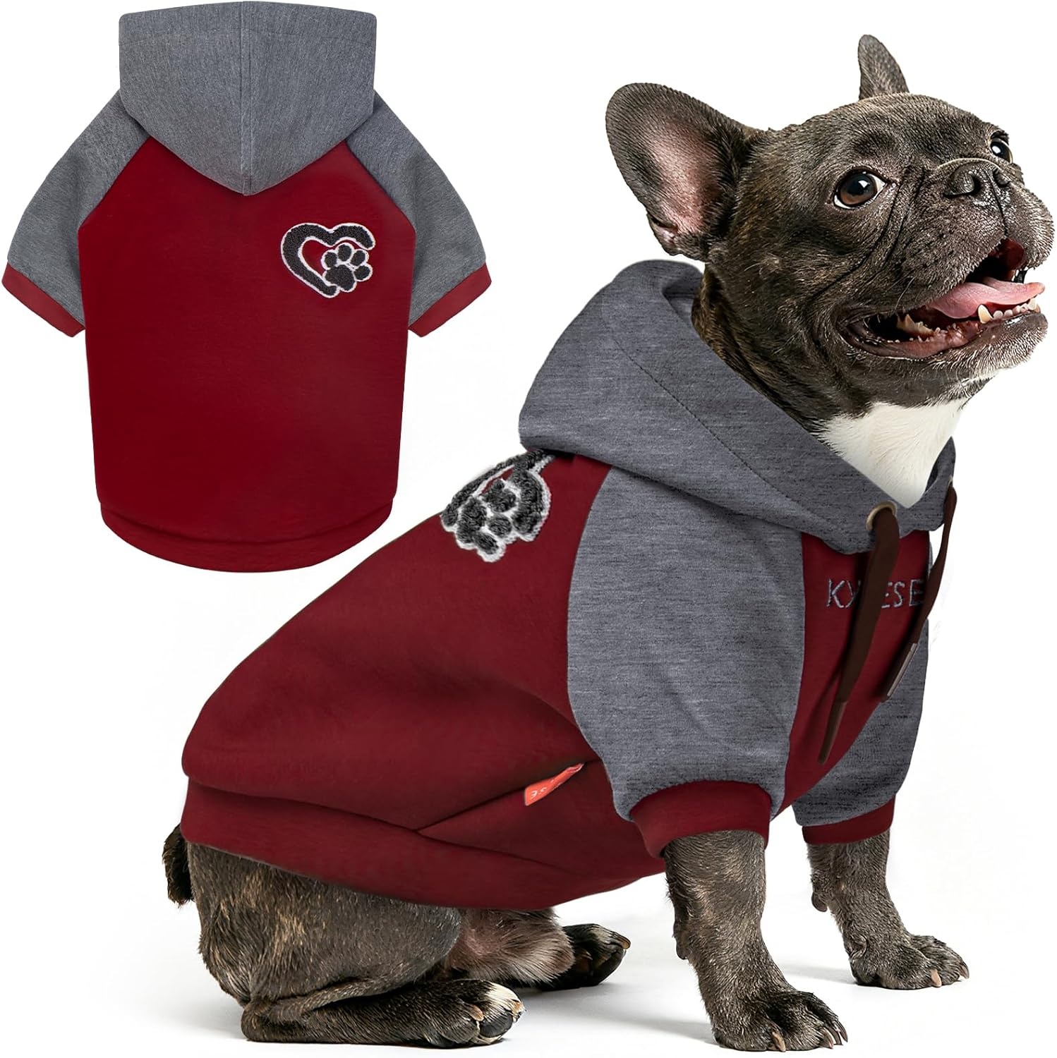 image:imageKYEESE Dog Hoodie Stretchy Dog Clothes for Small Dogs Soft Pet Sweatshirt with Drawstring Dogs Winter Coat for Cold Weather Cat Coat with Leash Hole Comfort Cat Sweater Warm Pet Clothes4Red