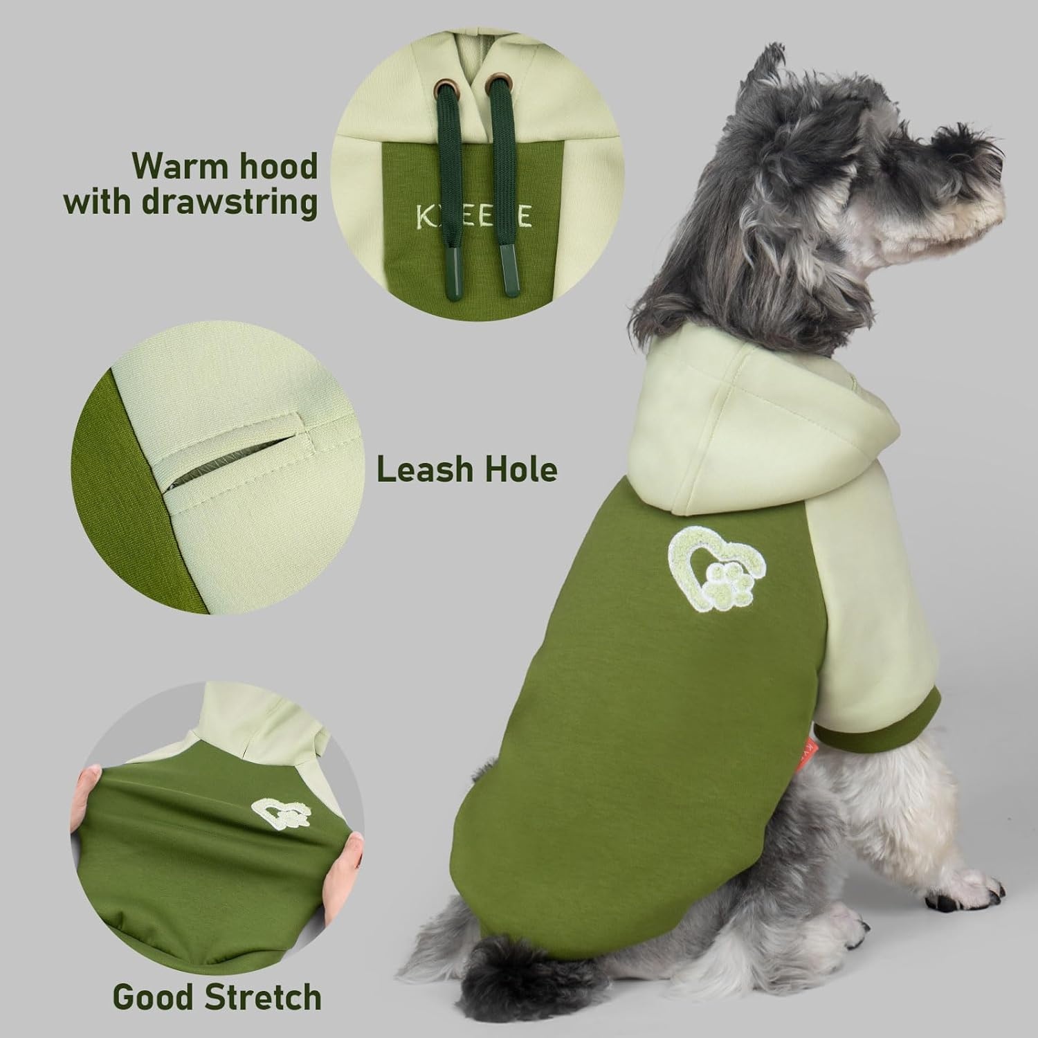 image:imageKYEESE Dog Hoodie Stretchy Dog Clothes for Small Dogs Soft Pet Sweatshirt with Drawstring Dogs Winter Coat for Cold Weather Cat Coat with Leash Hole Comfort Cat Sweater Warm Pet Clothes3Green
