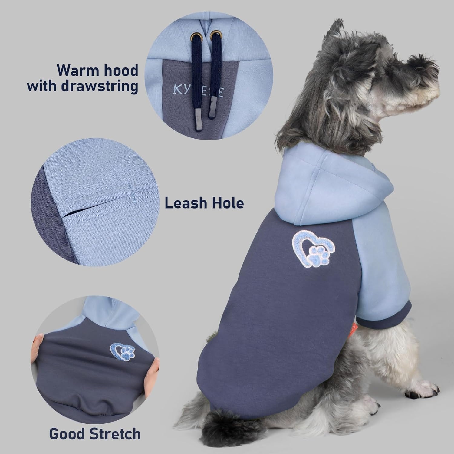 image:imageKYEESE Dog Hoodie Stretchy Dog Clothes for Small Dogs Soft Pet Sweatshirt with Drawstring Dogs Winter Coat for Cold Weather Cat Coat with Leash Hole Comfort Cat Sweater Warm Pet Clothes5Blue