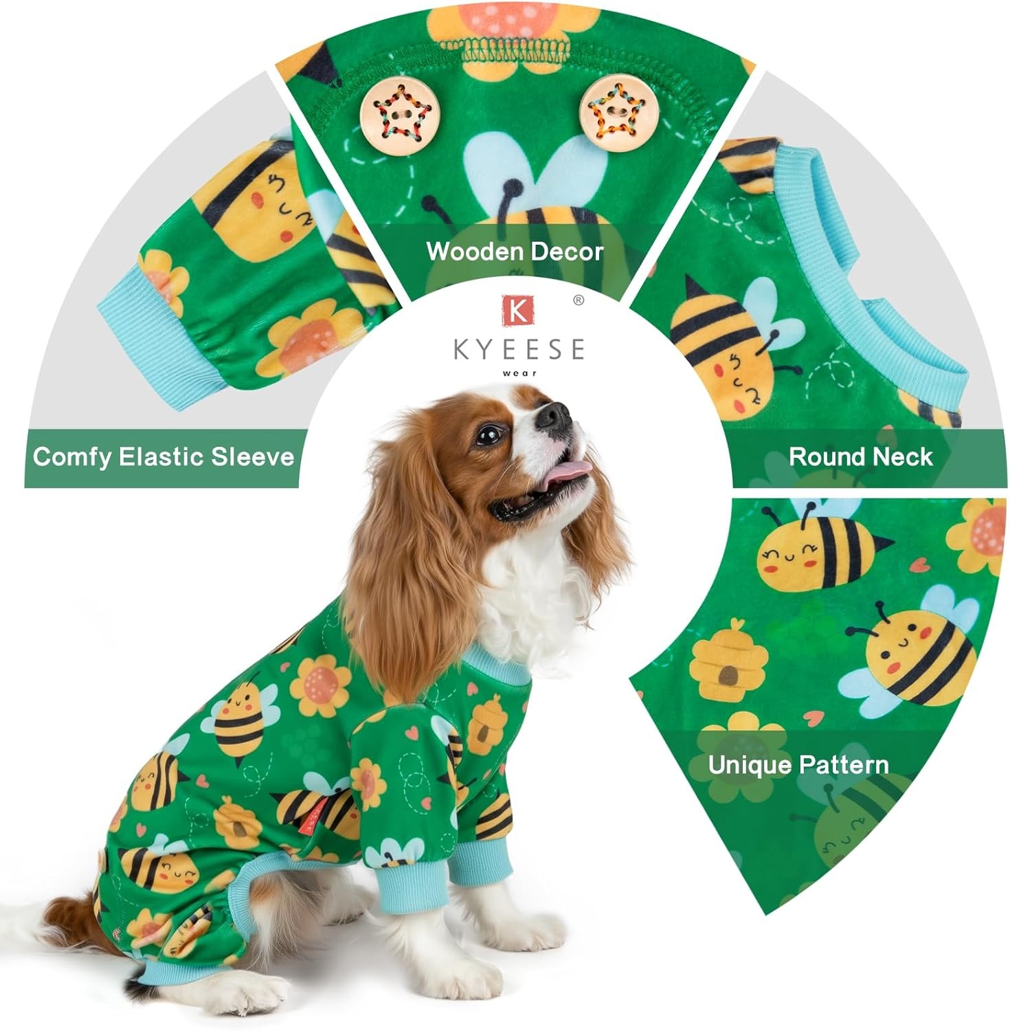 image:imageKYEESE Dog Pajamas Soft Dog Pajamas for Small Dogs Boy Girl Stretchy Dogs Pjs Velvet Pet Jumpsuit Sleepwear Comfy Jammies Lightweight Pet Onesie Outfit Donut M11 Little Bee