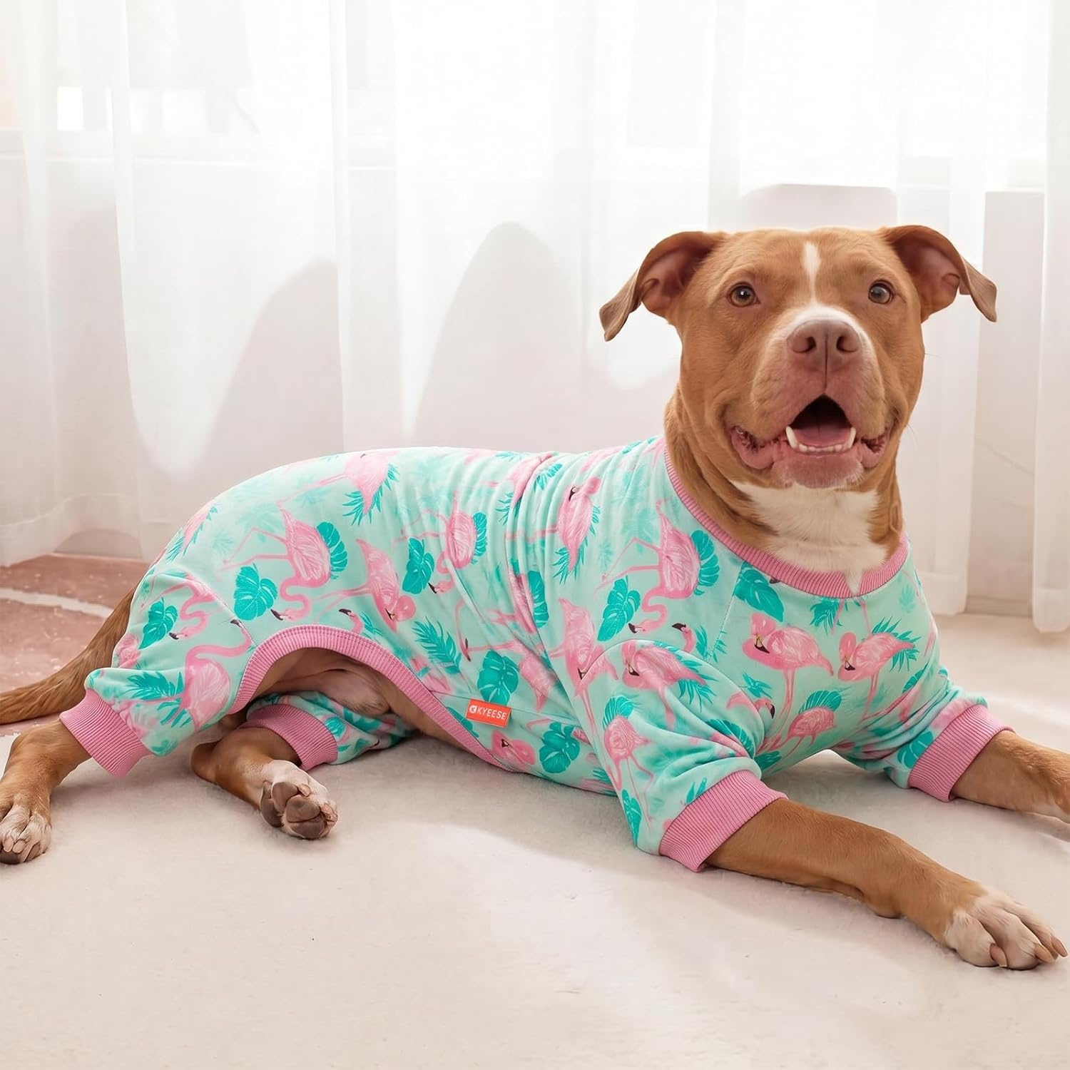 image:imageKYEESE Dog Pajamas Soft Dog Pajamas for Small Dogs Boy Girl Stretchy Dogs Pjs Velvet Pet Jumpsuit Sleepwear Comfy Jammies Lightweight Pet Onesie Outfit Donut M05 Flamingo