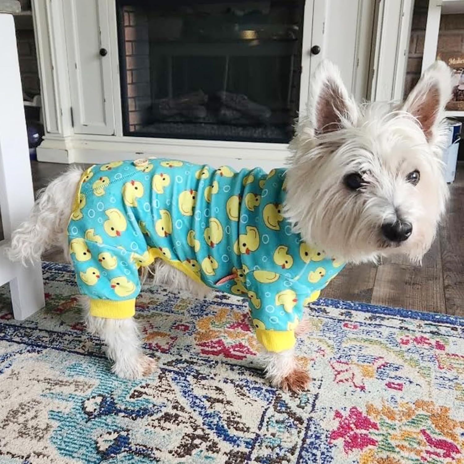 image:imageKYEESE Dog Pajamas Soft Dog Pajamas for Small Dogs Boy Girl Stretchy Dogs Pjs Velvet Pet Jumpsuit Sleepwear Comfy Jammies Lightweight Pet Onesie Outfit Donut M01 Yellow Duck